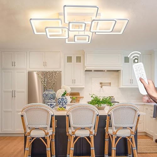 Miniatura 8 de Lámpara de techo moderna, 39.4'' LED regulable blanca, lámparas de techo empotradas con control remoto de acrílico redondas para techo bajo,