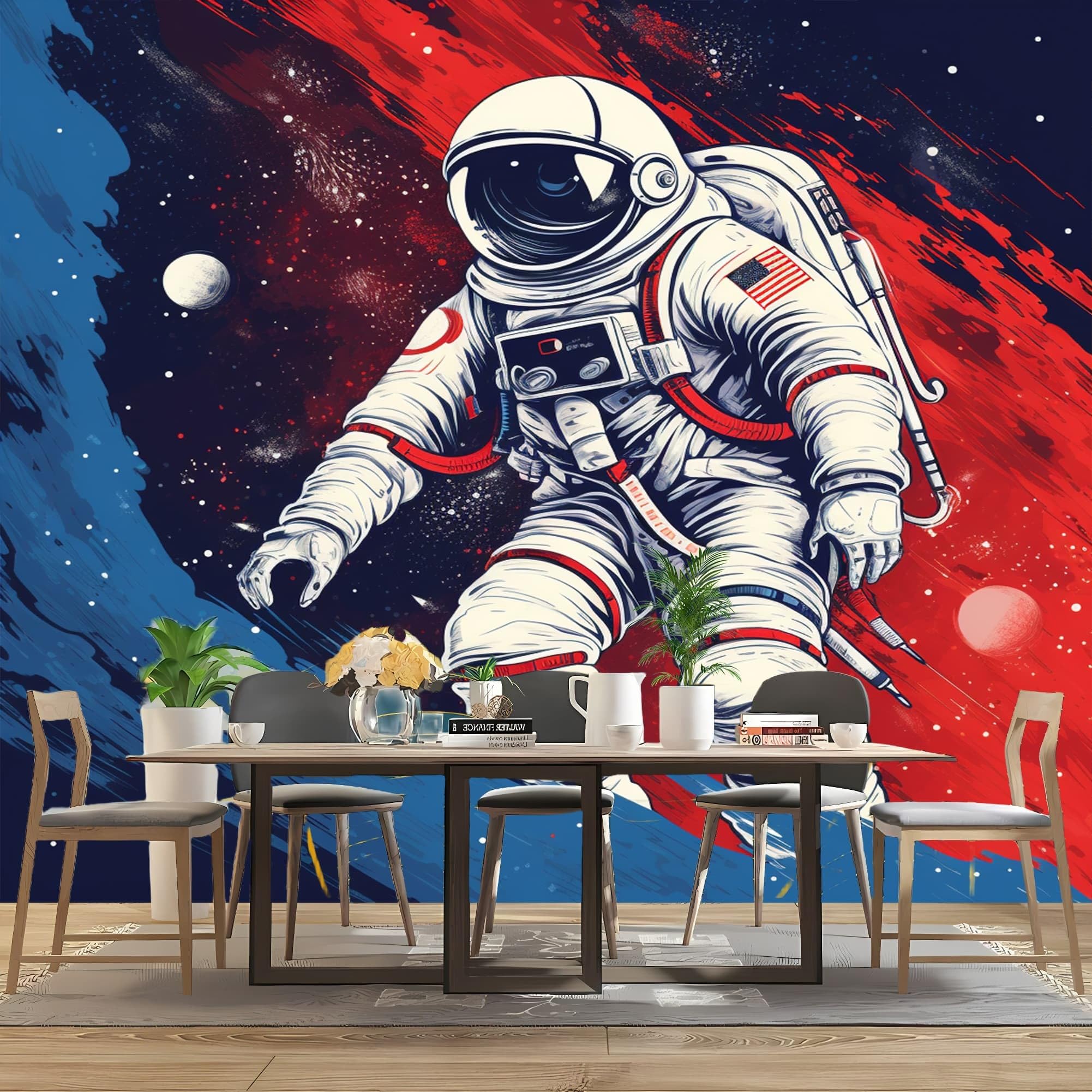 Generisch Obraz ścienny do salonu, motyw kosmosu, astronauta, włókniny, prezenty fotograficzne, ciemnoniebieski, do sypialni, biura, tapeta do pokoju dziecięcego, dla chłopców i dziewczynek, 300 x 210