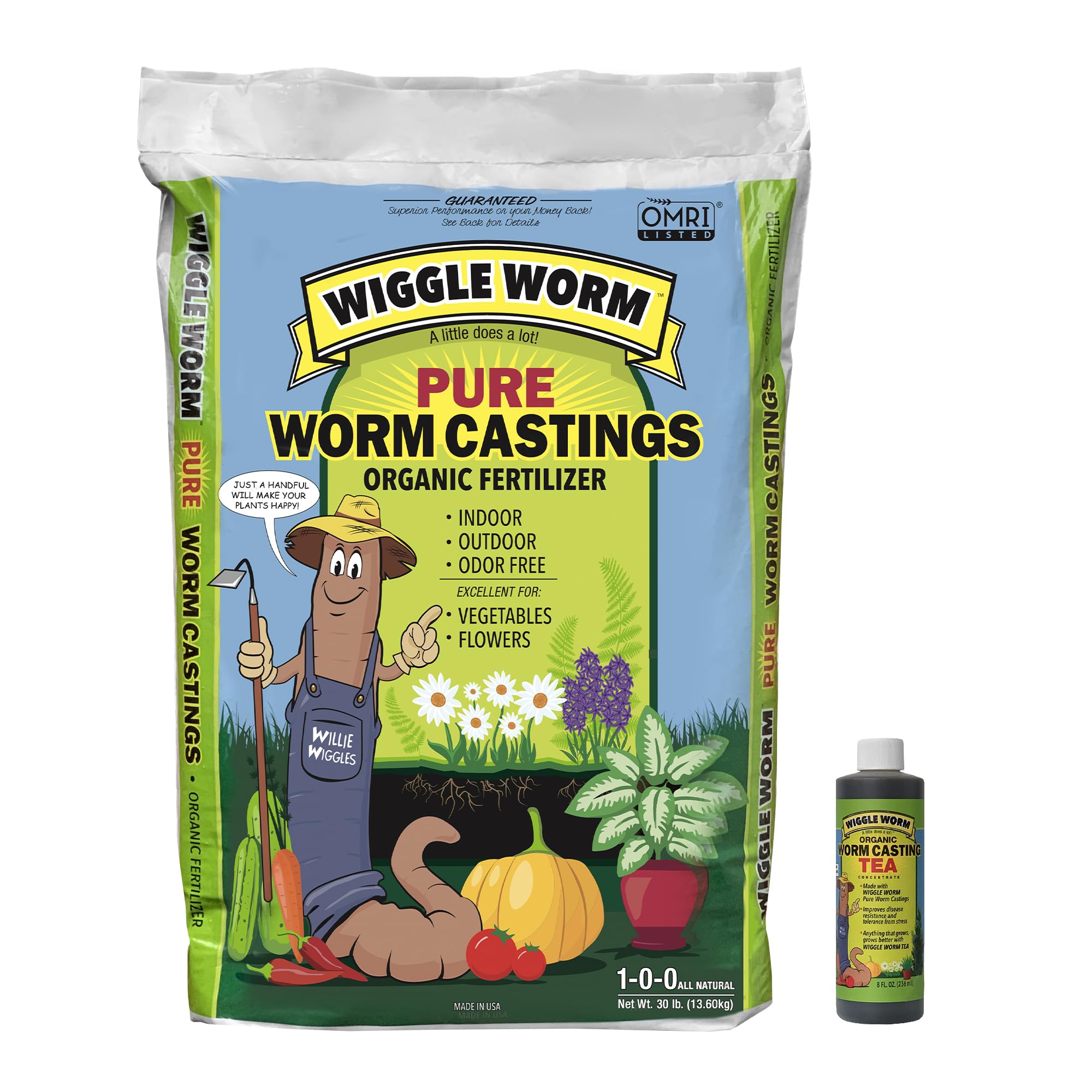 Fertilizer Combo Pack – 30lb Pure Worm Castings Fertilizer and Soil Amendment and 8oz Worm Casting Tea Concentrate for Indoor and Outdoor Gardening