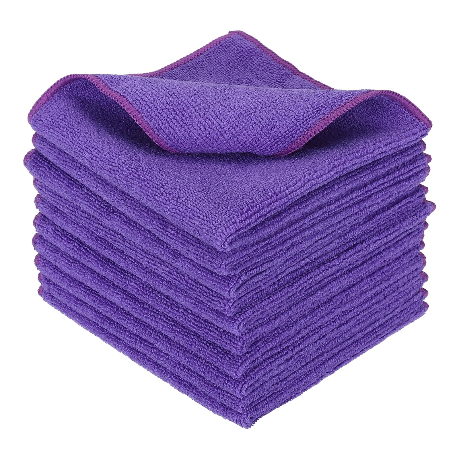 sourcing map 10 Pcs Microfiber Cleaning Cloth, Kitchen Towels Reusable Microfiber Towels Highly Absorbent for Household Cleaning Supplies, Kitchen, Bathroom, Purple(Square), 11.8" X11.8