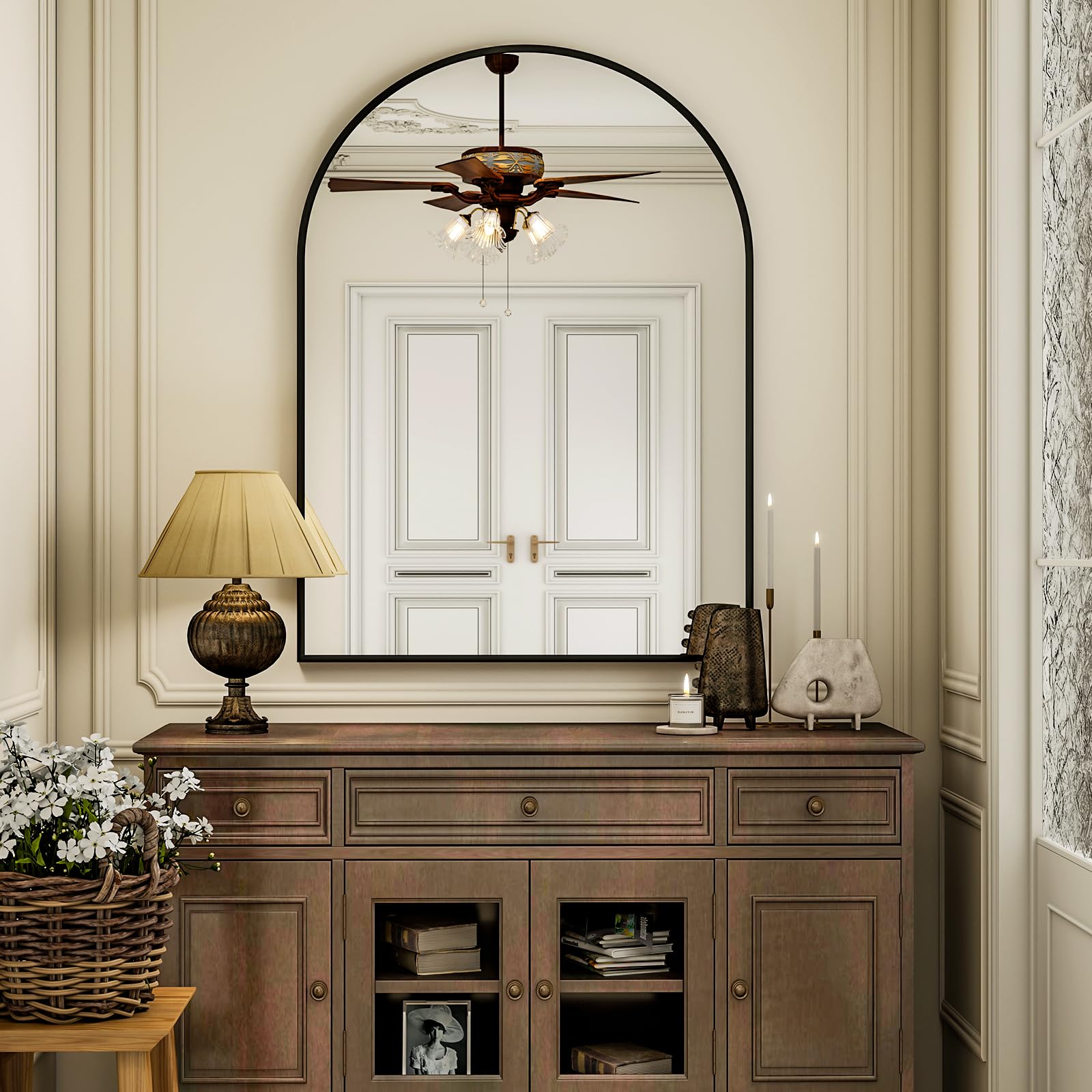 Espejo Arco Espejo De Baño Blanco Arqueado, Espejo De Pared De Arco De 20 X 30 Pulgadas Con Marco De Madera, Espejo Moderno De Vidrio Templado Para Dormitorio Espejos Decorativos Para Baño