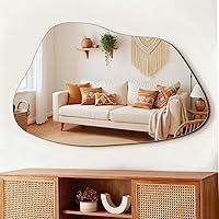 FICTOR 36x24 Irregular Asymmetrical Wall Mirror - Modern HD Tempered Glass Decor for Entryway, Bathroom, Bedroom, Living Room