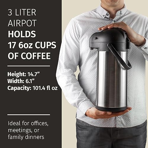 Miniatura 37 de Jarra térmica para café Airpot de 74 oz, mantiene el café caliente durante 12 horas y frío durante 24 horas, termo de café de acero inoxidable
