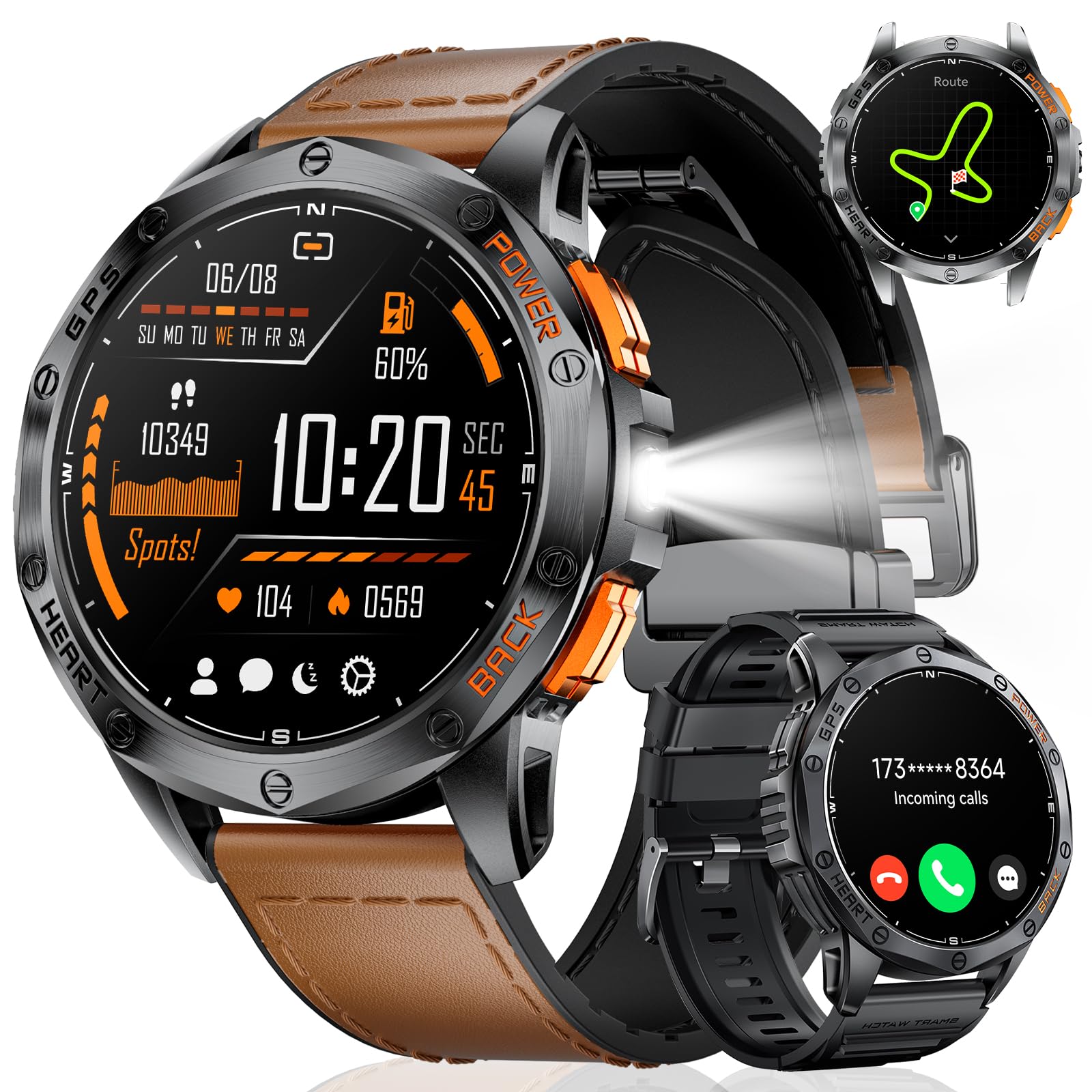DREMAC DM1 Reloj Inteligente Hombre 48mm,GPS Integrado/Linterna,Reloj Fitness con 70+ Modos Deportivos,Monitor de Salud 24/7,Batería 30 Días,IP68 Impermeable para iOS Android