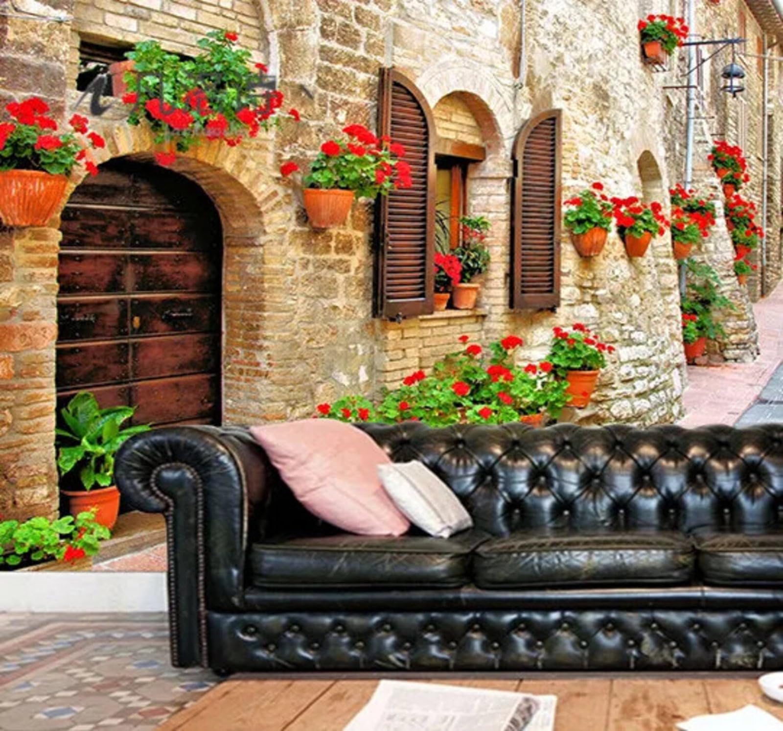 Xlming 200Cm×140Cm(B×H) Vintage Town Architecture Flowers Landscape 3D Wallpaper Silky Texture Home Study Office Grey Dining Room Sofa Bedroom Living Room Tv Backdrop-200Cm×140Cm