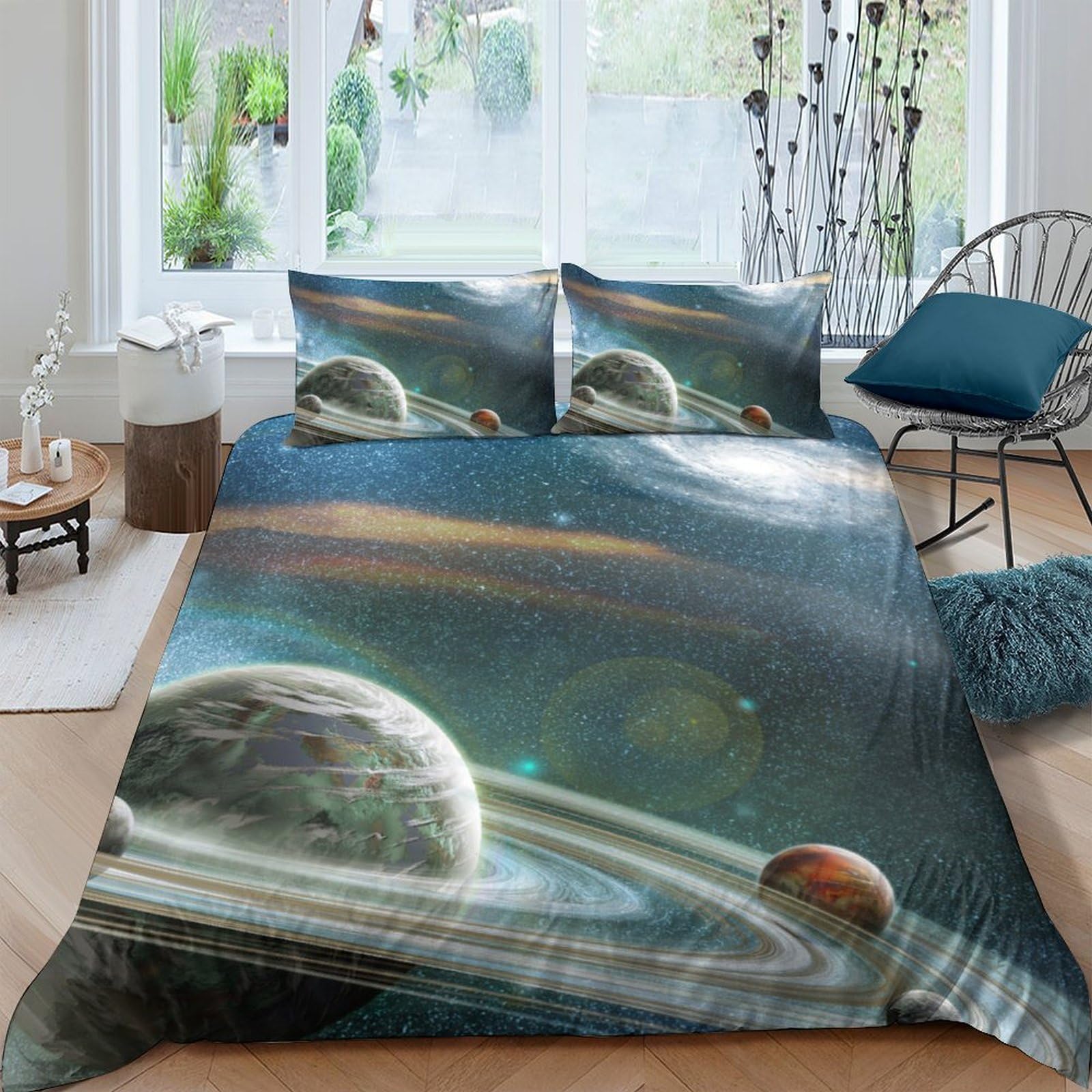 Ctjqhvkz Style-10 3D Printed Planet Galaxy Fitted Sheet Microfiber Soft Breathable Cosmic Nebula Mattress Cover For Bedroom Decor Single（135X200cm）