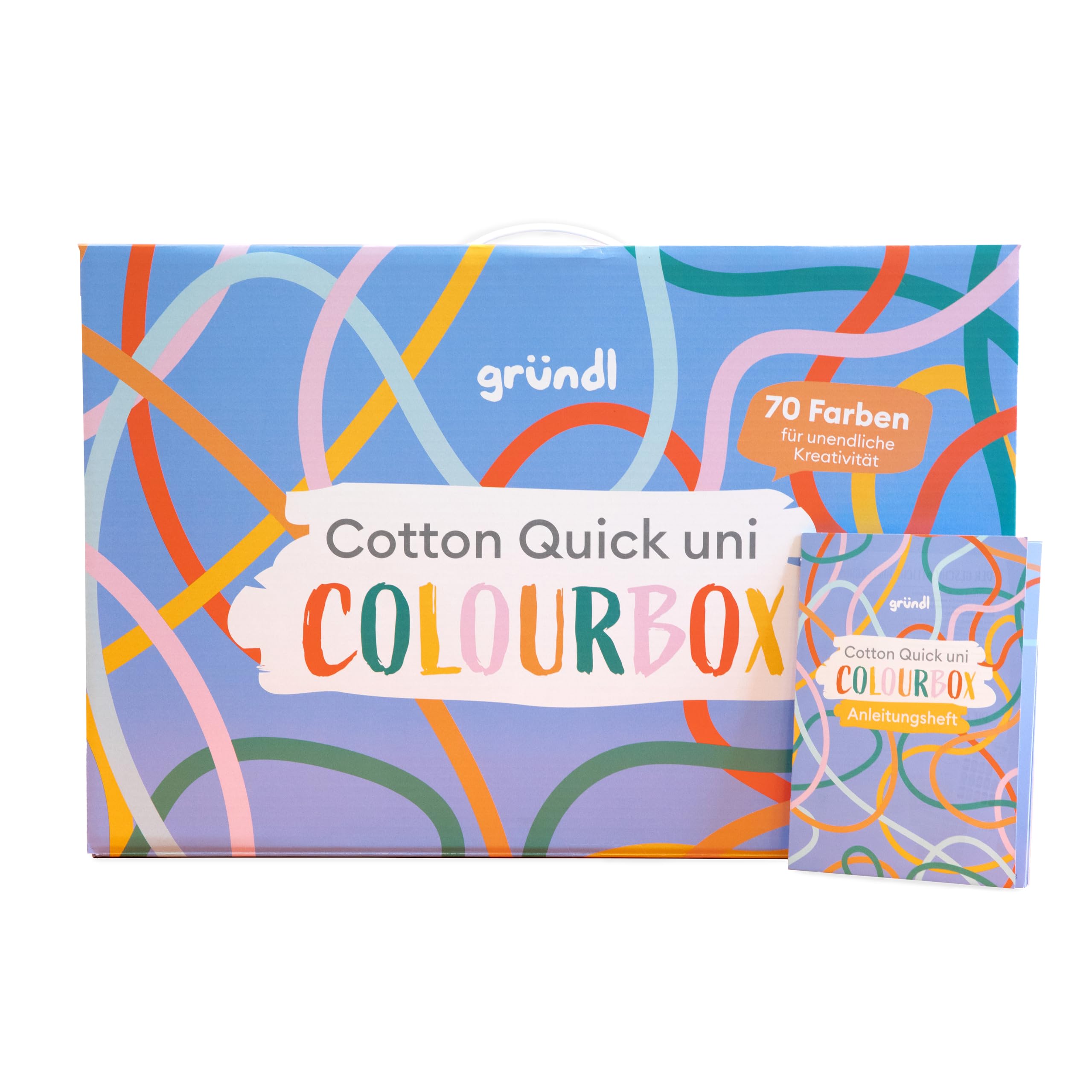 Gründl Wolle Cotton Quick uni Koffer aus 70 Farben mit Anleitungen - dünne Wolle zum Häkeln - Strickgarn - Glänzend und hautfreundlich - 100% Baumwolle - 70 Knäuel 50 g / 125 m - Nadelstärke 3-4