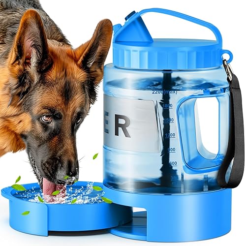 Botella de agua grande para perros de 77 onzas  Dispensador de agua portátil para perros de viaje y tazón  Jarra de agua para mascotas a prueba de