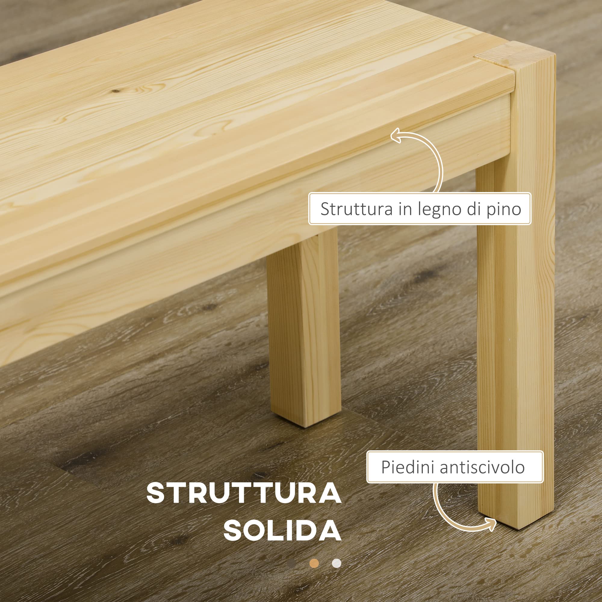 HOMCOM Panca da cucina in legno per 3 Persone, Panchetta per soggiorno ingresso e salotto, 150Lx33x45cm, Color Legno Naturale