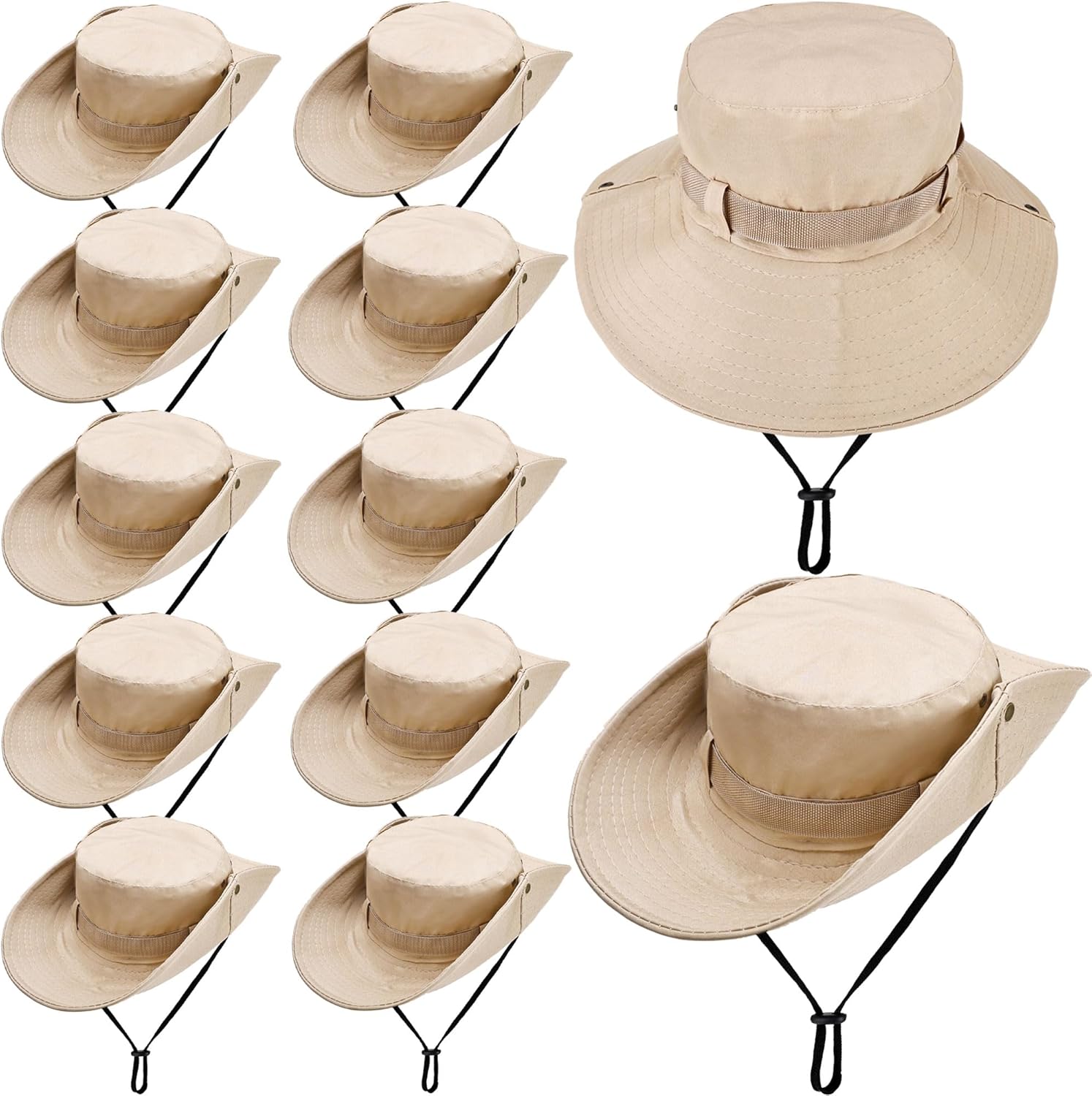 12 Pcs Bucket Hat Wide Brim Boonie Hats with Strap Sun Safari Hats for Adult Hiking Fishing Safari Summer Outdoor Khaki