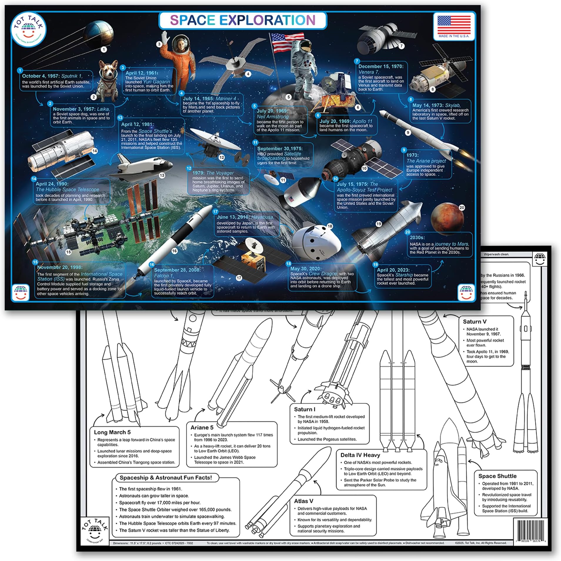 Space Educational Placemat for Kids, Washable and Long-Lasting