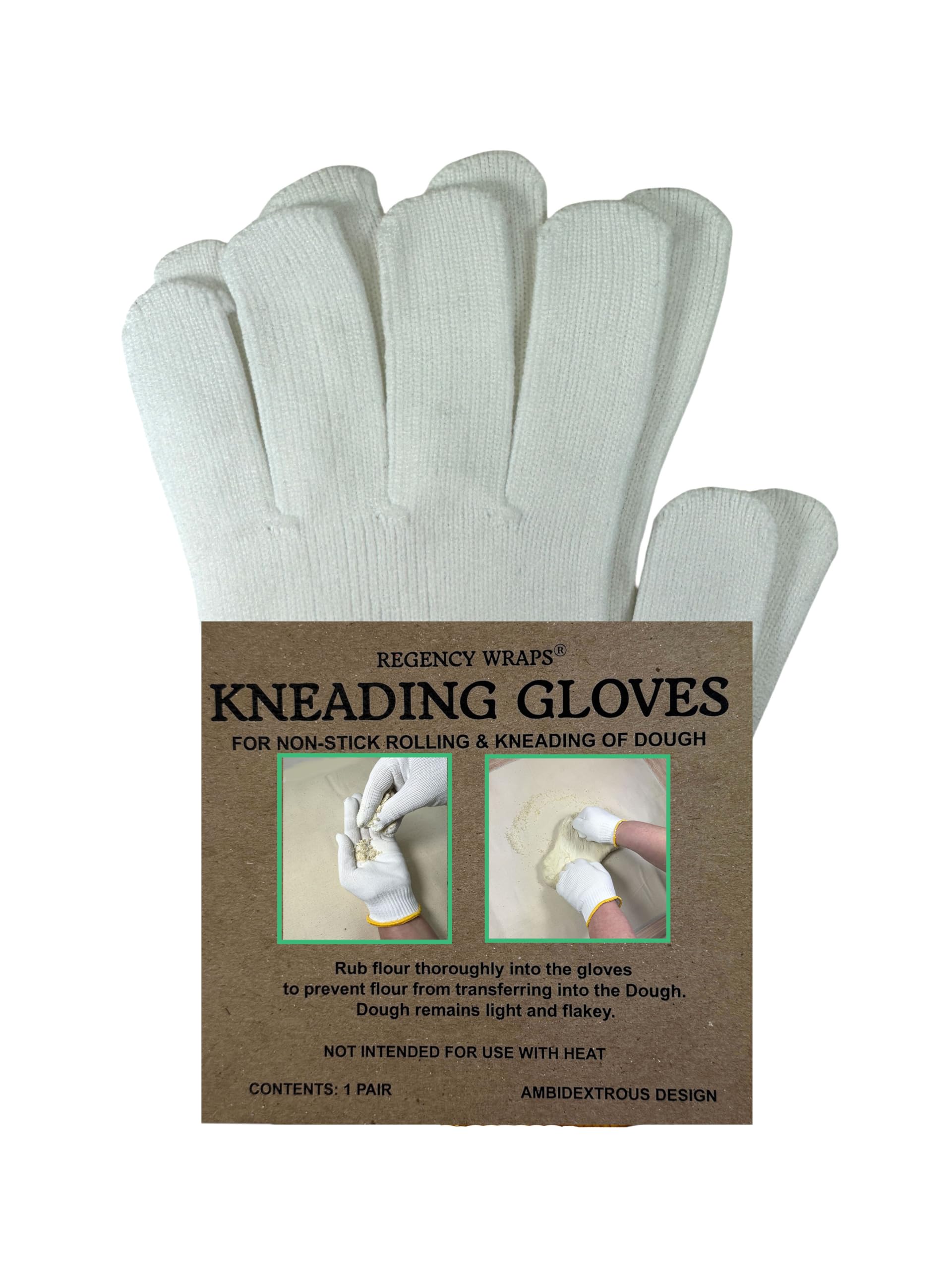 Regency Wraps Kneading Gloves for Non-Stick Dough Rolling and No-Mess Dough Handling, White, One Size