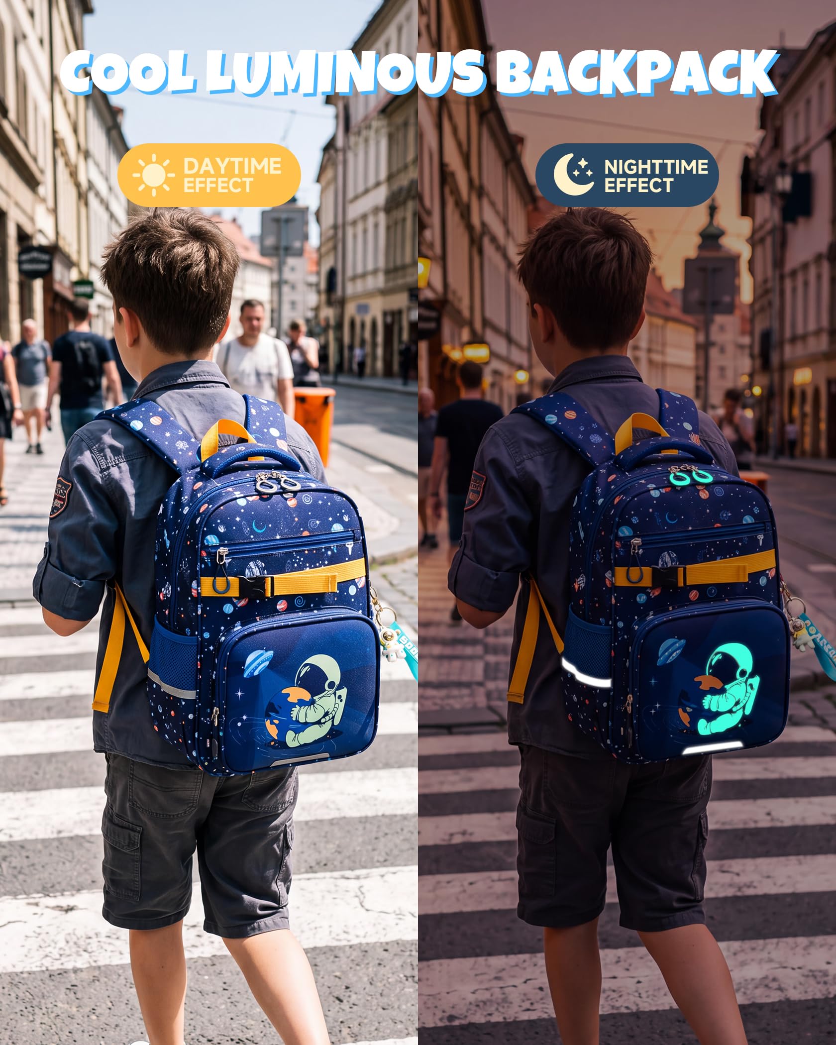 Amythe Set 3 pièces Cartable Garçon dès 1ère année Réfléchissant | Sac à dos Enfant Ergonomique Léger 18L Primaire Imperméable Astronaute
