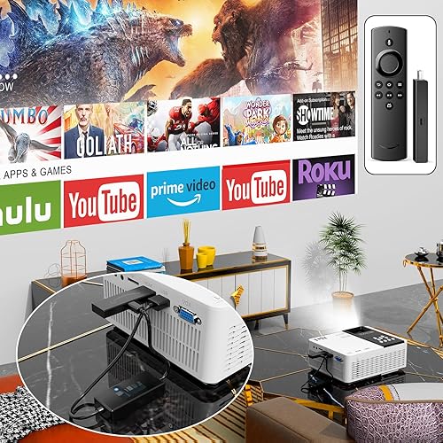 Miniatura 6 de TMY Proyector WiFi con Bluetooth 5.1, mini proyector de película compatible con 1080P, compatible con TV Stick, teléfono, computadora, HDMI, USB, TF