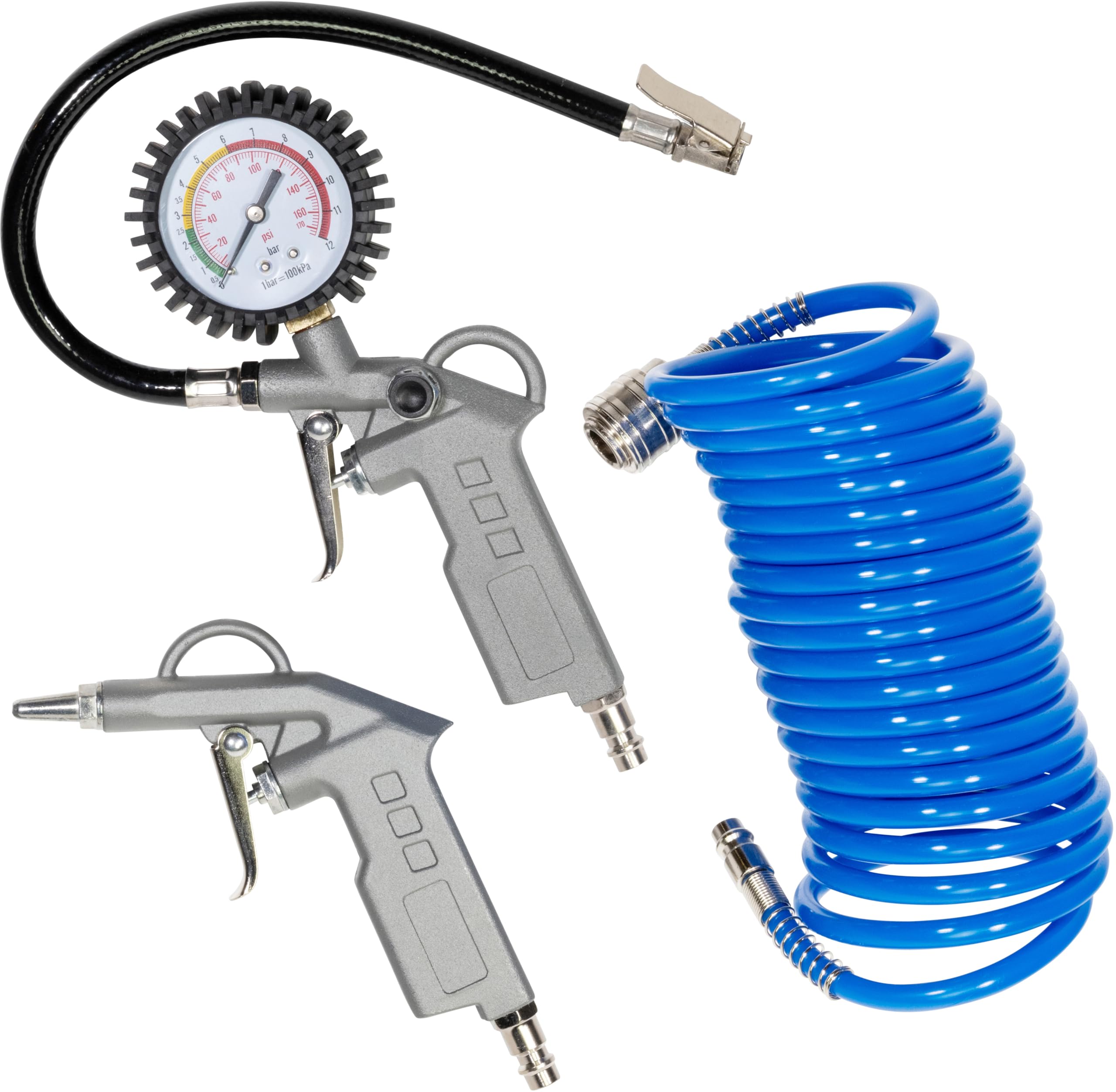 Güde 160/08/2 ST Wandkompressor mit Druckluft-Set - 230 Volt, 2 Liter Kessel, 1100 Watt, max. Druck 8 bar, eff. Liefermenge bei 0 bar 90 l/min, inkl. Reifenfüller, Ausblaspistole, 5 m Spiralschlauch