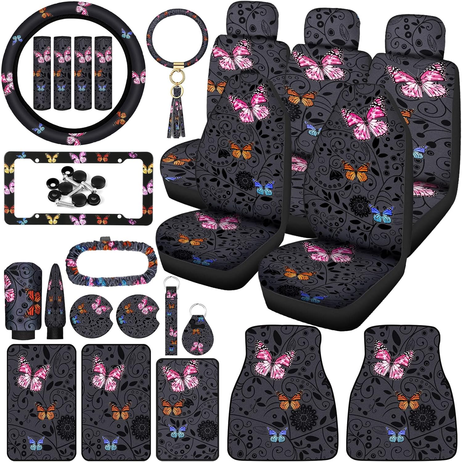 Tallew Butterfly Seat Covers Full Set for Women Butterfly Universal Car Accessories