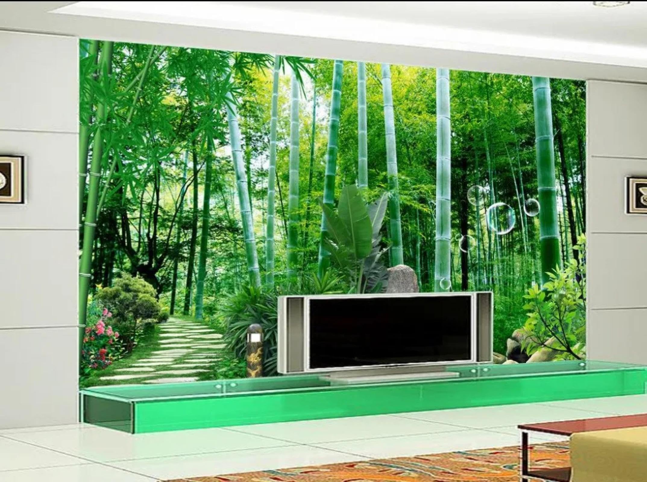 Papier peint autocollant paysage de bambous 3D en PVC lavable et durable