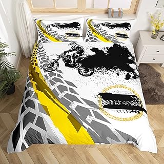 Dirt Bike Bedding Set,Cool Black Graffiti Duvet Cover forÂ KidsÂ TeenÂ BoysÂ Girls,Motocross Racer Comforter Cover Decorative Room,Extreme Sports Style QuiltÂ CoverÂ withÂ 2Â Pillowcases,Full Size