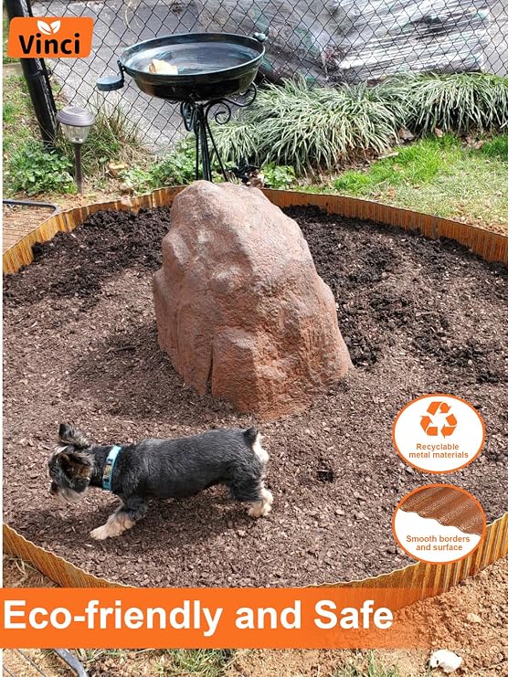 Vinci Garden Landscape Edging Border, 12 Inch x 20 FT Corrugated Sturdy Metal Easy Installation Safe Hemmed Lawn Garden Border Edges for DIY Flower Beds,Pathways and Patio Design (Rusted)