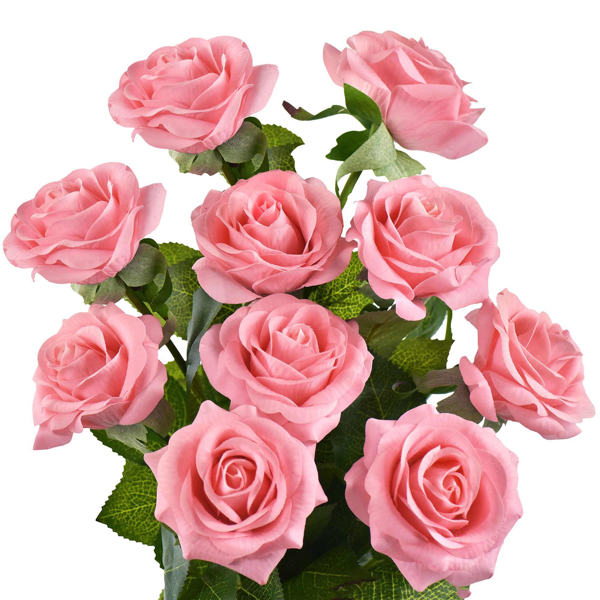 FiveSeasonStuff 10 Stems Real Touch Roses Artificial Flower Silk Roses ‘Petals Feel and Look like Fresh Roses' Bouquet of Flowers Floral Arrangements (Pink #10)