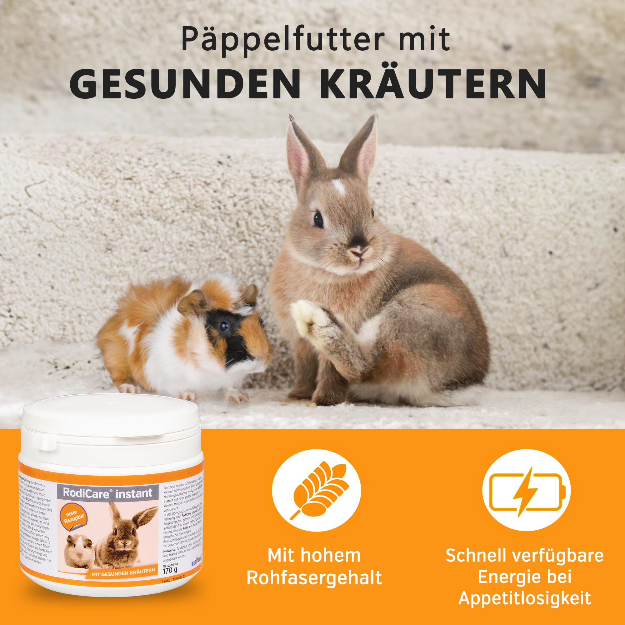 RodiCare instant opakowanie 170 g: 170 g pełnoporcjowa karma dla królików miniaturowych, świnek morskich, koszatniczek i szynszyli Popping ze zdrowymi ziołami