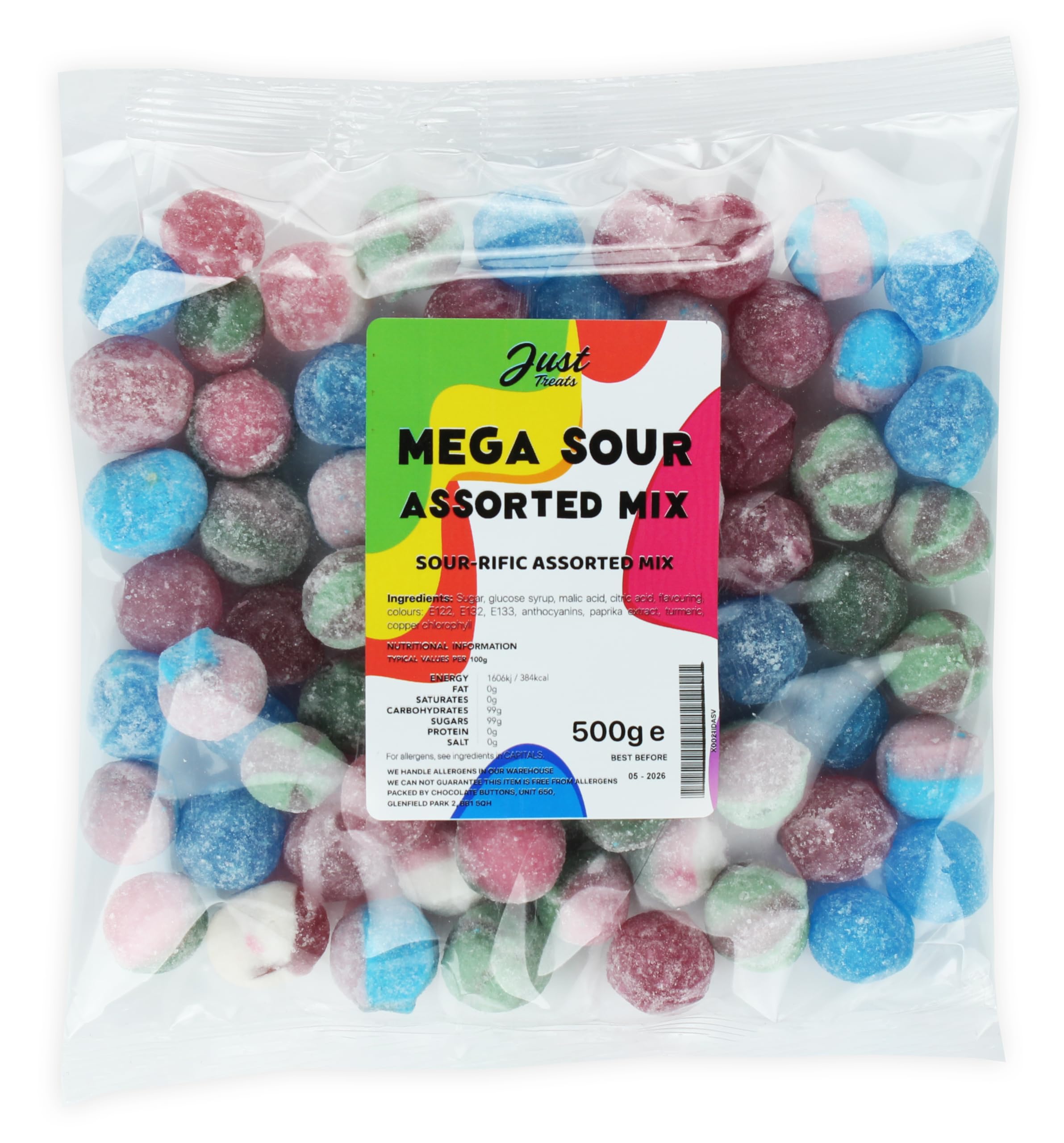 Just TreatsMega Sour Assorted Mix 500g Share Bag