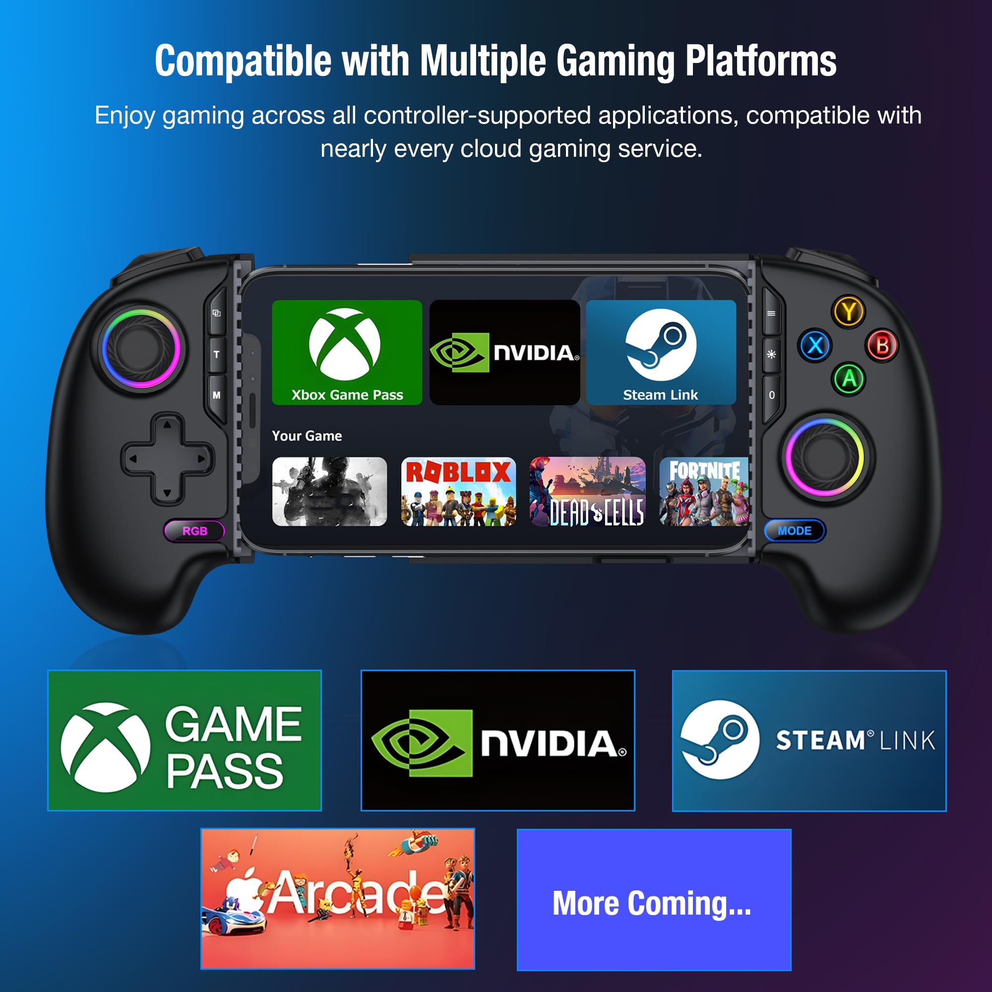 HELLCOOL Wireless Handy Controller, Handheld Smartphone Controller mit Hall Joysticks für Android/iPhone, kompatibel mit Xbox Cloud/Steam Link/GeForce Now/MFi Apple Arcade