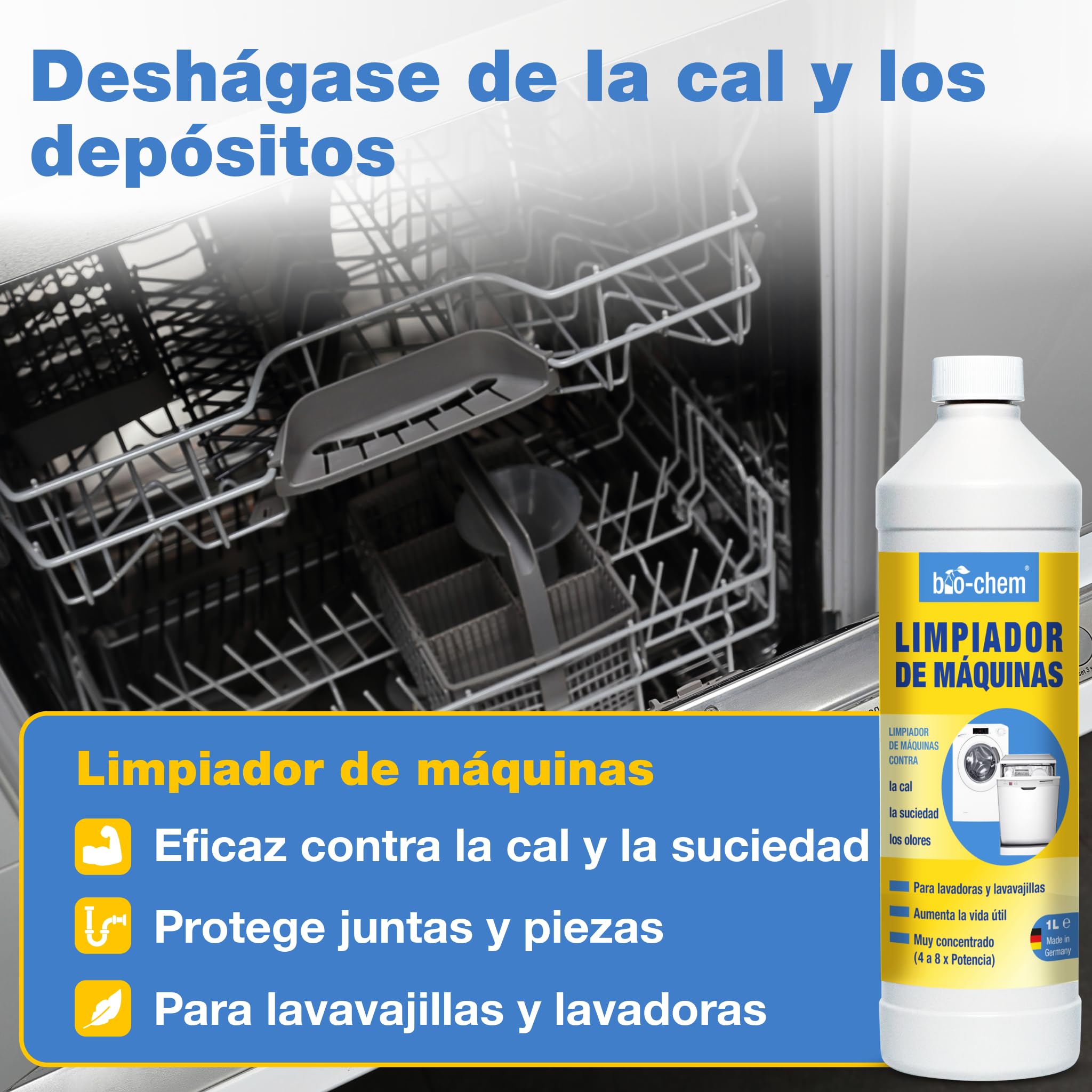 bio-chem Set de 10 productos y accesorios de cocina + caja | Limpiador para hornos, sartenes y ollas, cepillo incluido - Productos para superficies de la cocina - Accesorios incluidos