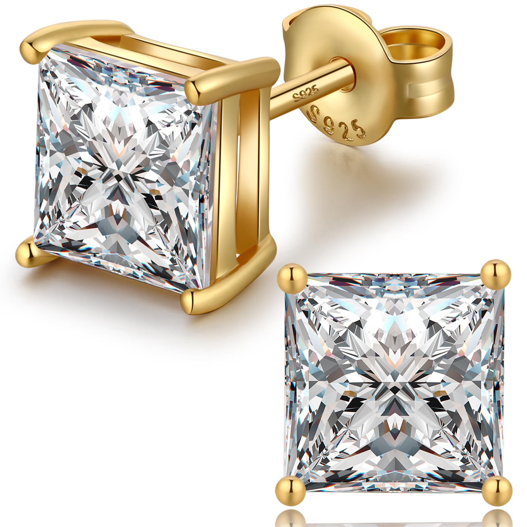 jiamiaoi 18K Weißgold Plattiert Brillant Diamant Ohrstecker Silber 925 Sterling Silber Ohrringe Stecker für Damen Herren 4mm-8mm