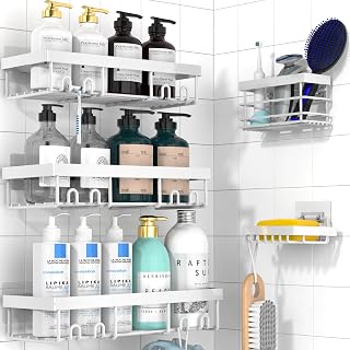 Moforoco Adhesive Shower Caddy Organizer Shelves Rack - 5 Pack Corner Bathroom Storage Organization, Home & Kitchen Decor Inside RV Accessories, Hanging First Apartment Household Camper Essentials