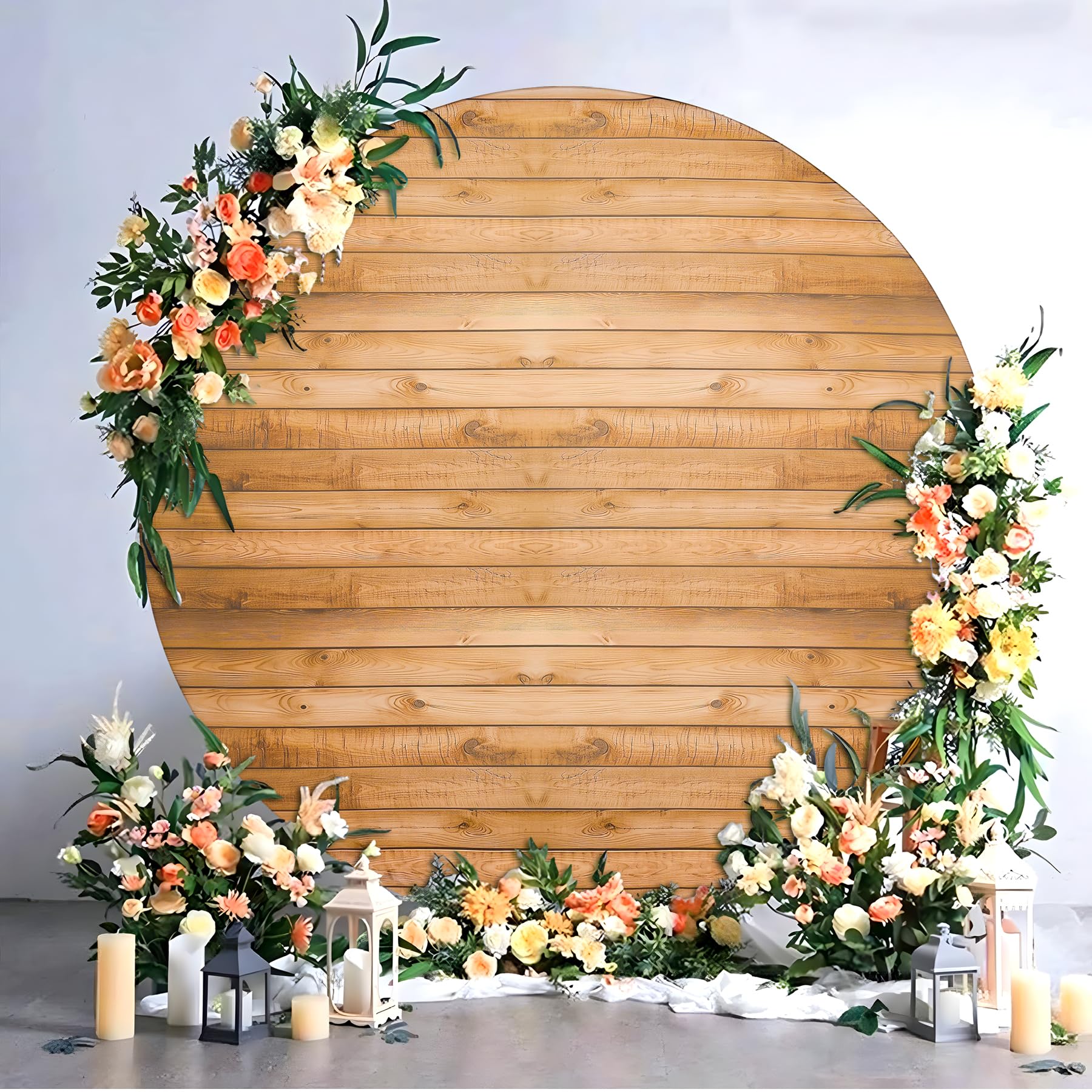 7.2FT Wood Grain Round Arch Backdrop Cover for 7/7.2ft Circle Stand, Wrinkle Free Circle Arch Background Cover, Vintage Wood Texture Wall Round