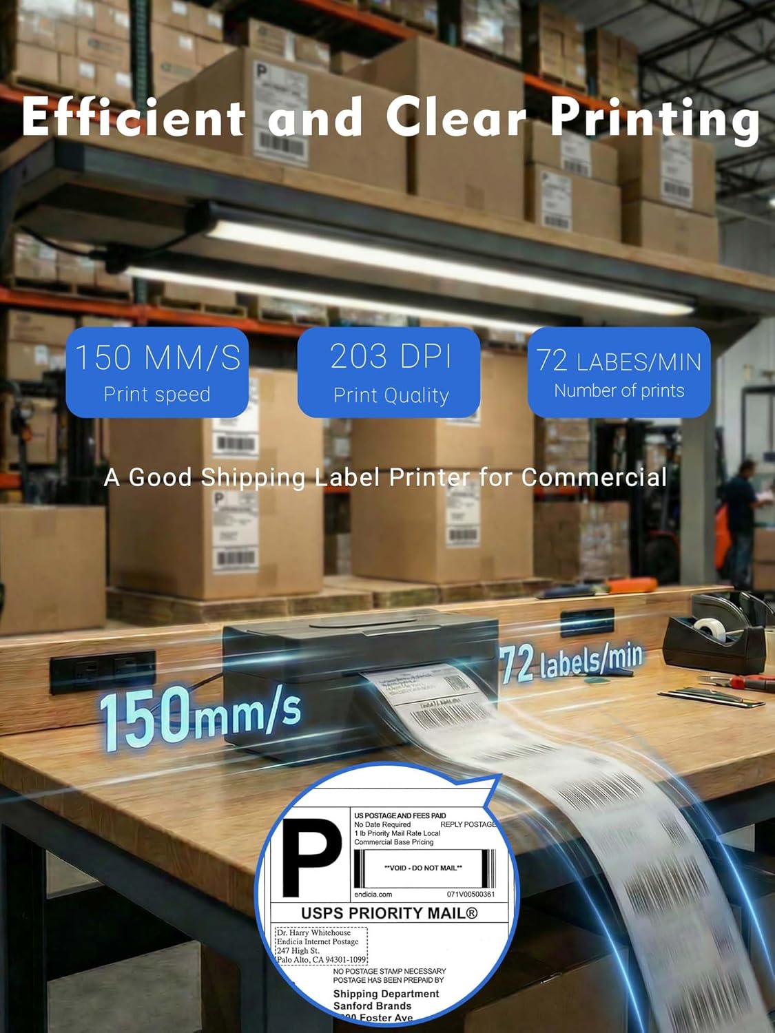 Forc Bluetooth Thermal Shipping Label Printer, 4x6 Wireless Thermal Label Printer for Small Business, Compatible with Android, iPhone, Windows & Mac, Widely Used for Amazon, Etsy, USPS & More