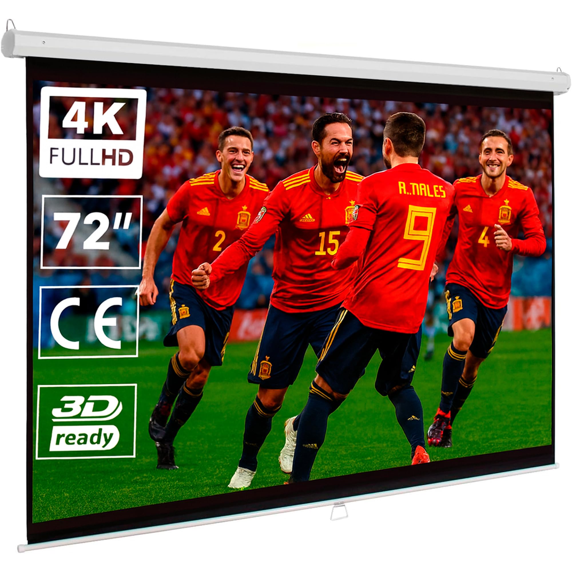 Pantalla para proyector Manual 72" Pulgadas, Luxscreen, Área Visible Blanca 140 x 105cm, Requiere un Espacio de instalación de 153cm, Instalación a Pared ó Techo