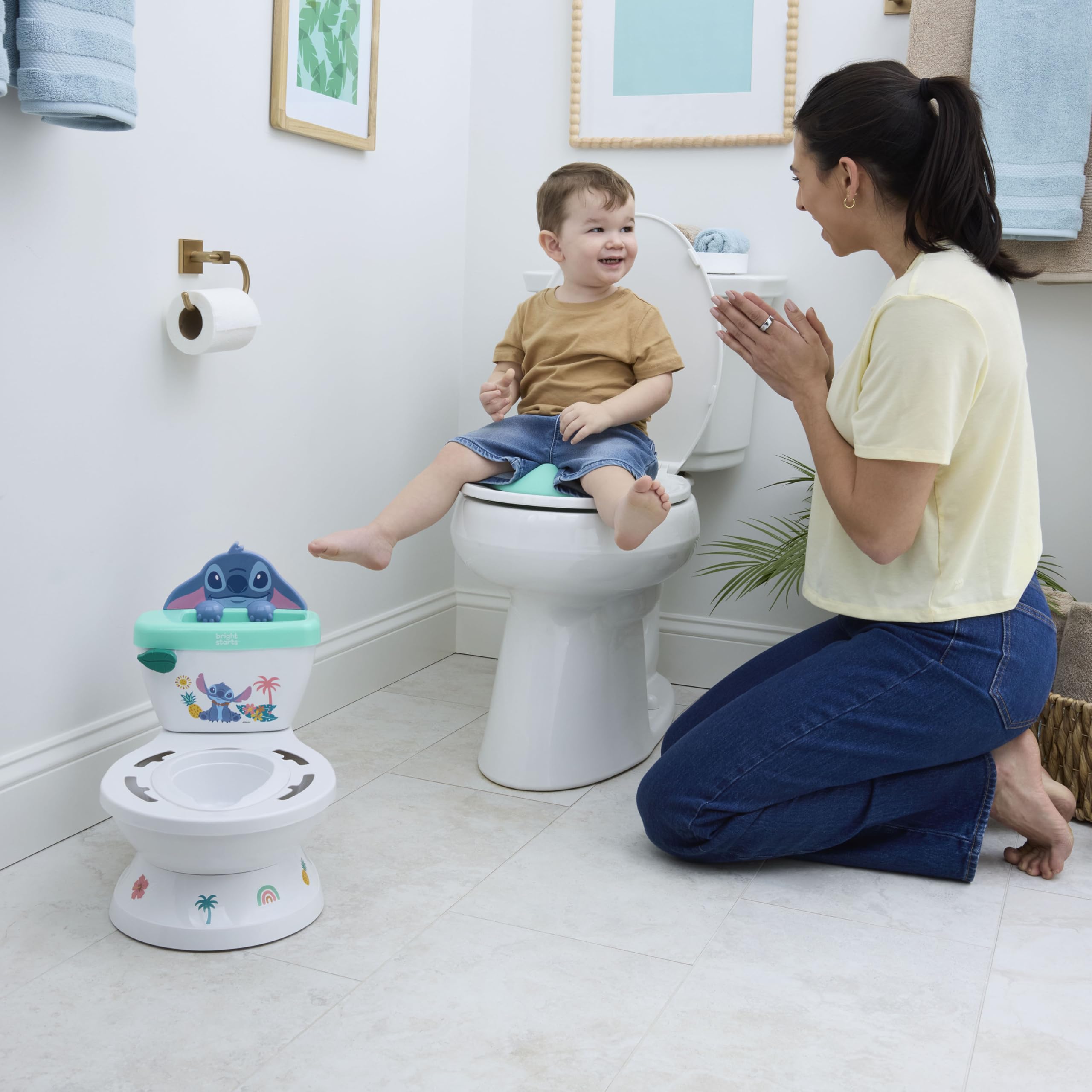 Bright Starts, Disney Baby Stitch My Size Vasino Bambini di Bright Starts, 2-in-1 Vasino con Suono di Scarico, Sedile WC Rimovibile, Include 12 Adesivi, Addestramento al Vasino, Da 18 Mesi
