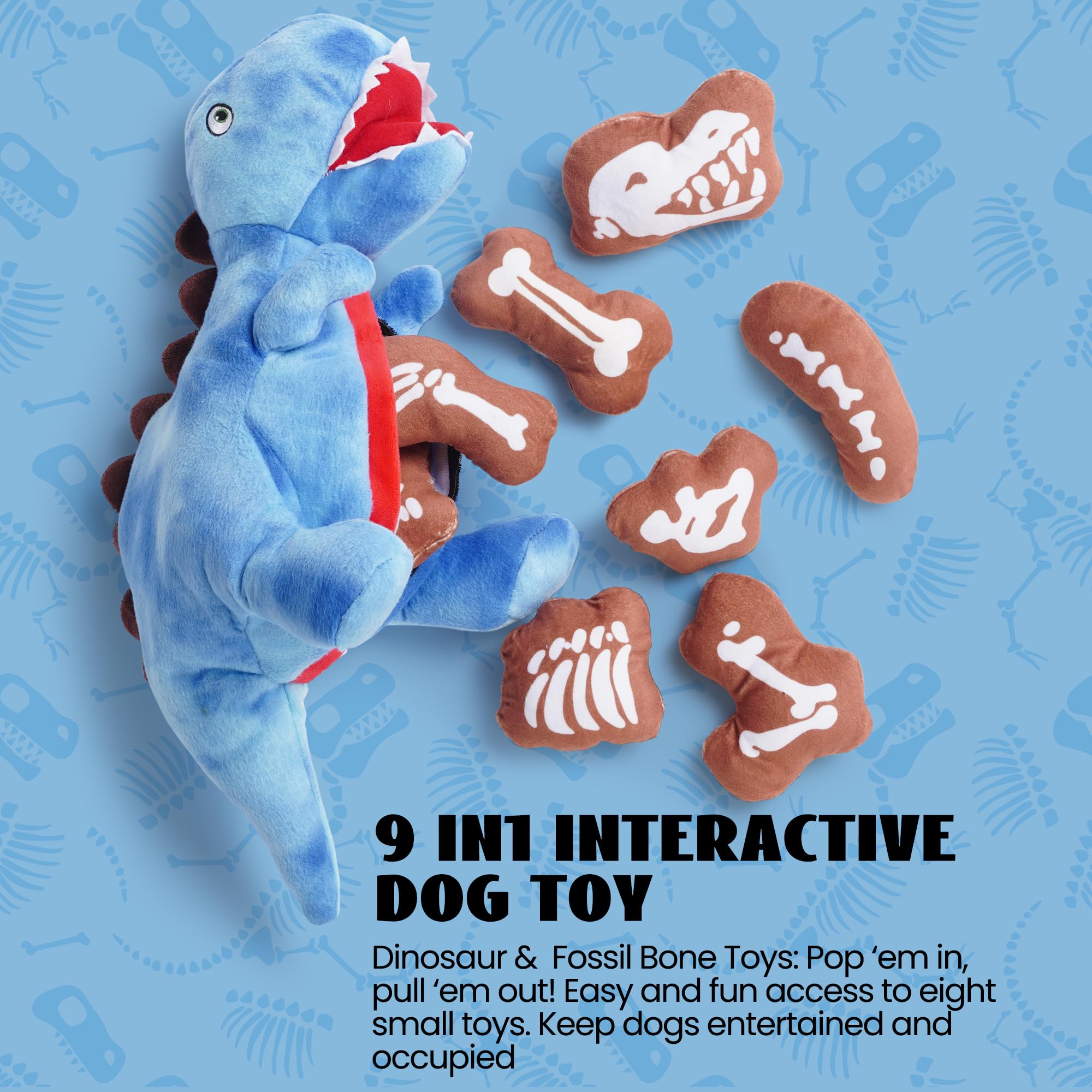 Nocciola Jouets dinosaures 9 en 1 pour chien : jouet à mâcher drôle en peluche pour chiens de petite et moyenne race, casse-tête en peluche, fournitures pour animaux de compagnie, cache, stimulation