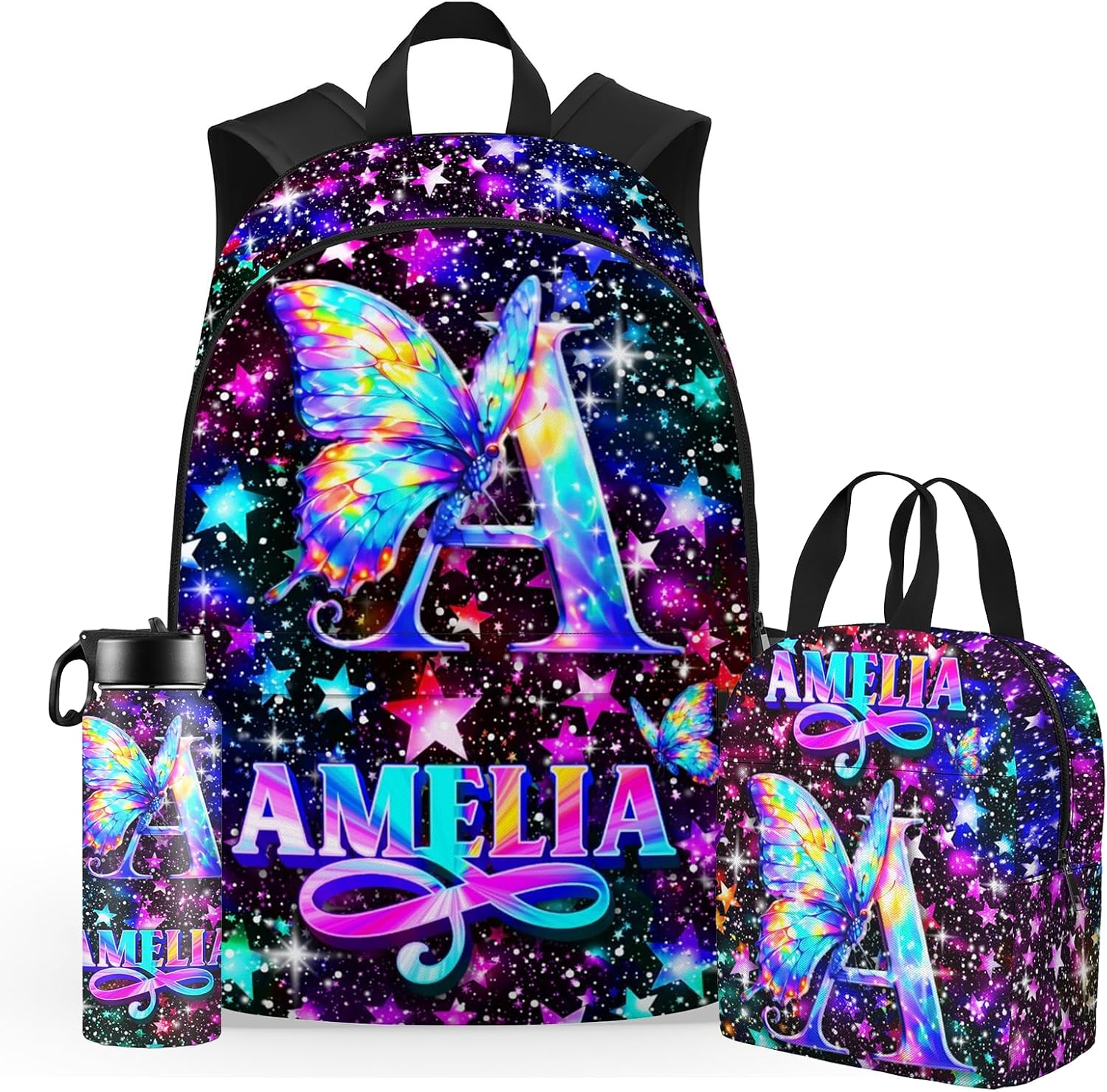 Back to School Personalized Backpack for Girls Backpack Lunch Box Set Customize Casual Unisex SchoolBag with Name (B-design03)