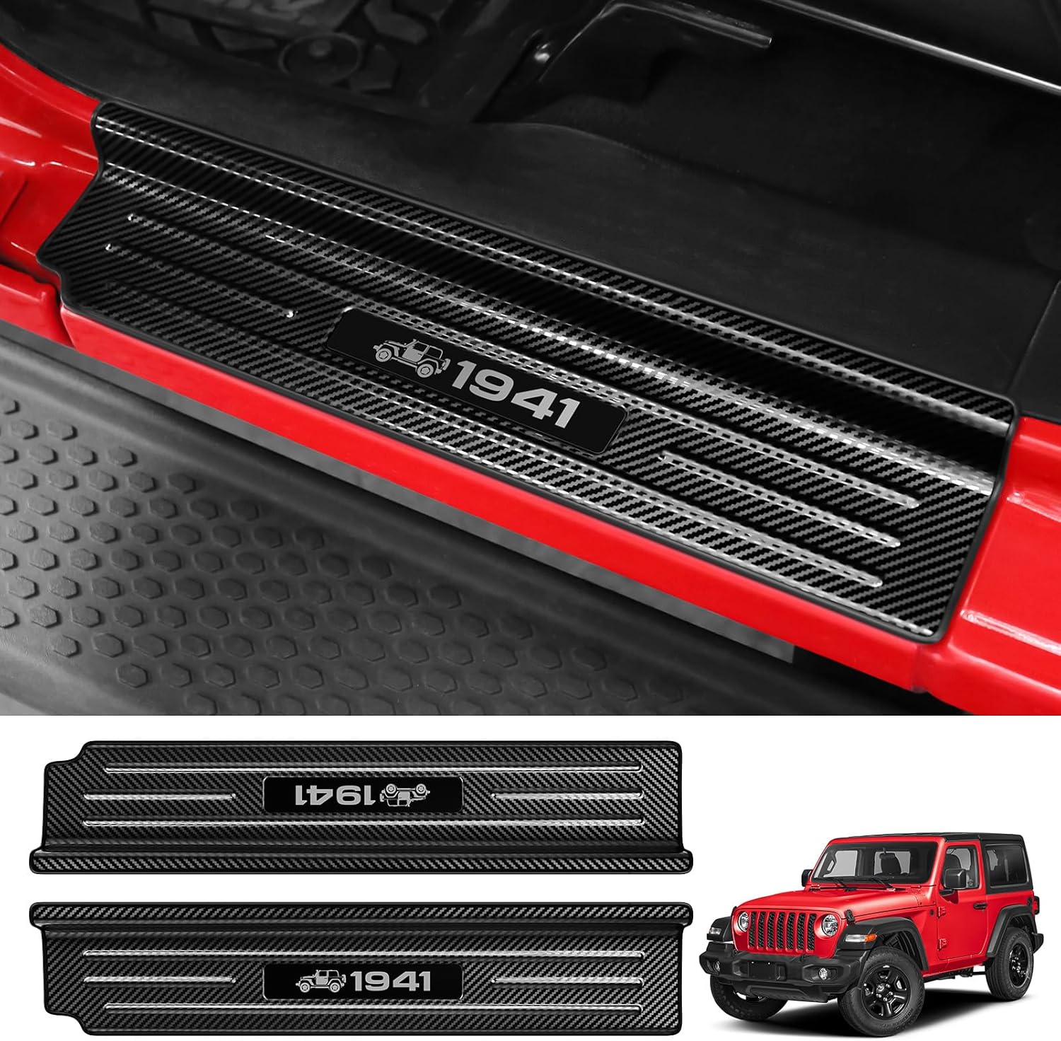 YOJOJOCO Door Sill Guards Compatible with Jeep Wrangler JL JLU 2018-2025 & Gladiator JT 2020-2025 Accessories Stainless Steel Material Carbon Fiber Texture Door Sill Protector (2-Door)