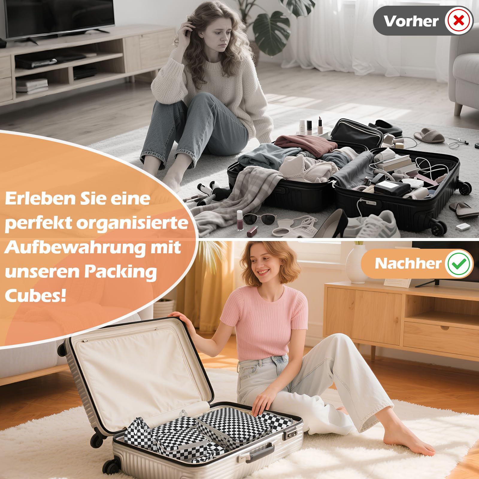 Packing Cubes Compression - Set di 8 sacchetti a compressione, impermeabili, a compressione, per zaino e valigia, organizer da viaggio