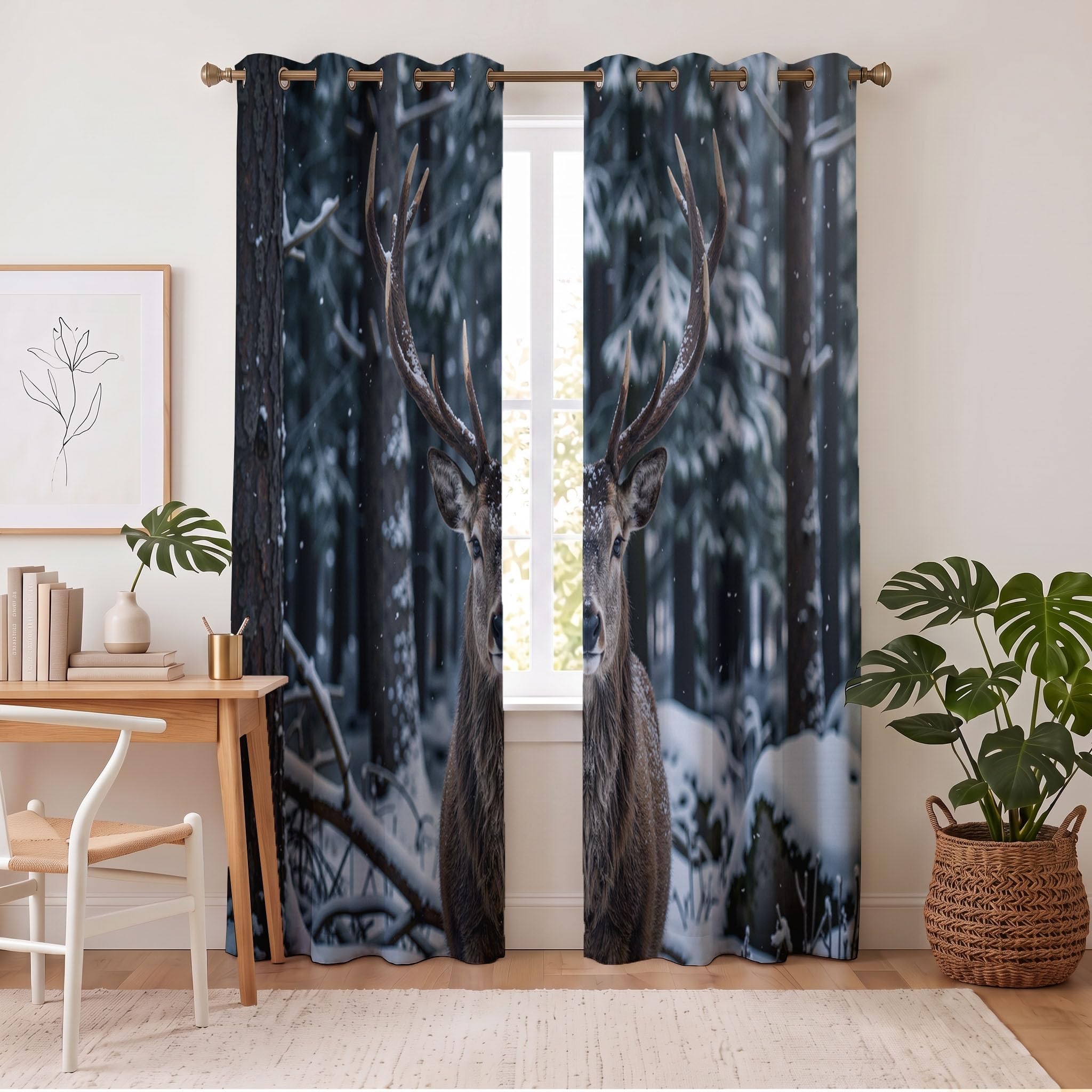Tende Oscuranti Cervo Foresta Invernale Antracite, 140Lx175A Cm