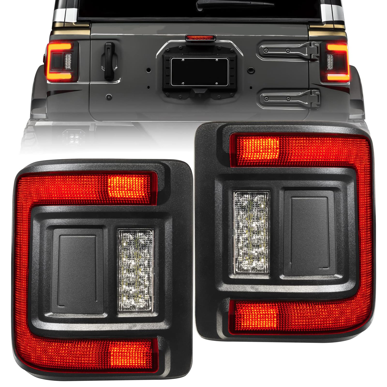 Photo 1 of filhodomar 5884-504 Pair of Standard Red Flush Mount LED Tail Lights fits 2018-2022 Wrangler JL - Low-Profile Wrap-Around Design, Signature Perimeter Lighting