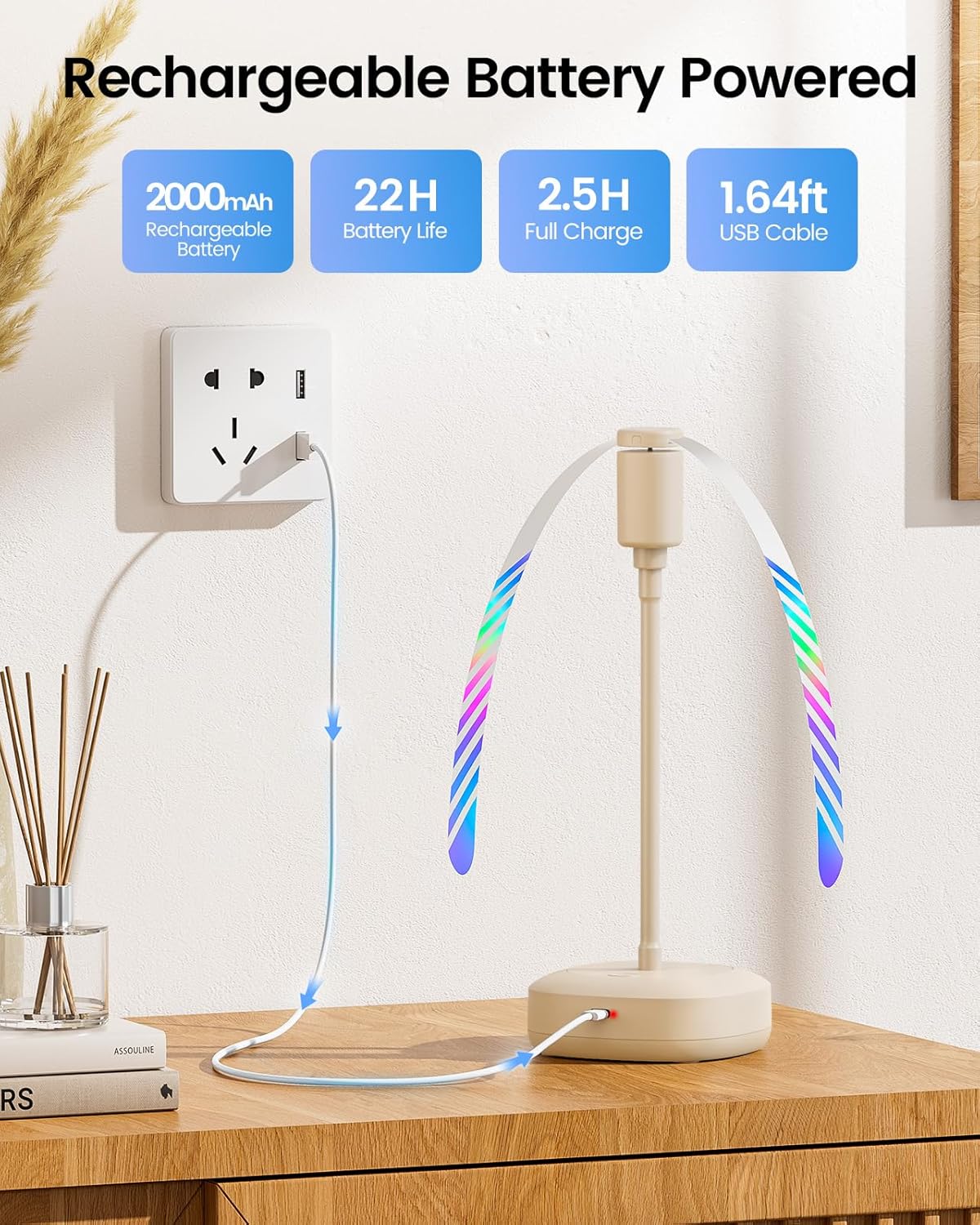 Edvision 4 Pack Food Table Fan, 2000mAh USB Powered Rechargeable Food Fan, Portable Fan with Flexible Goose-Neck and Soft Blades for BBQ, Patio, Party (Beige)