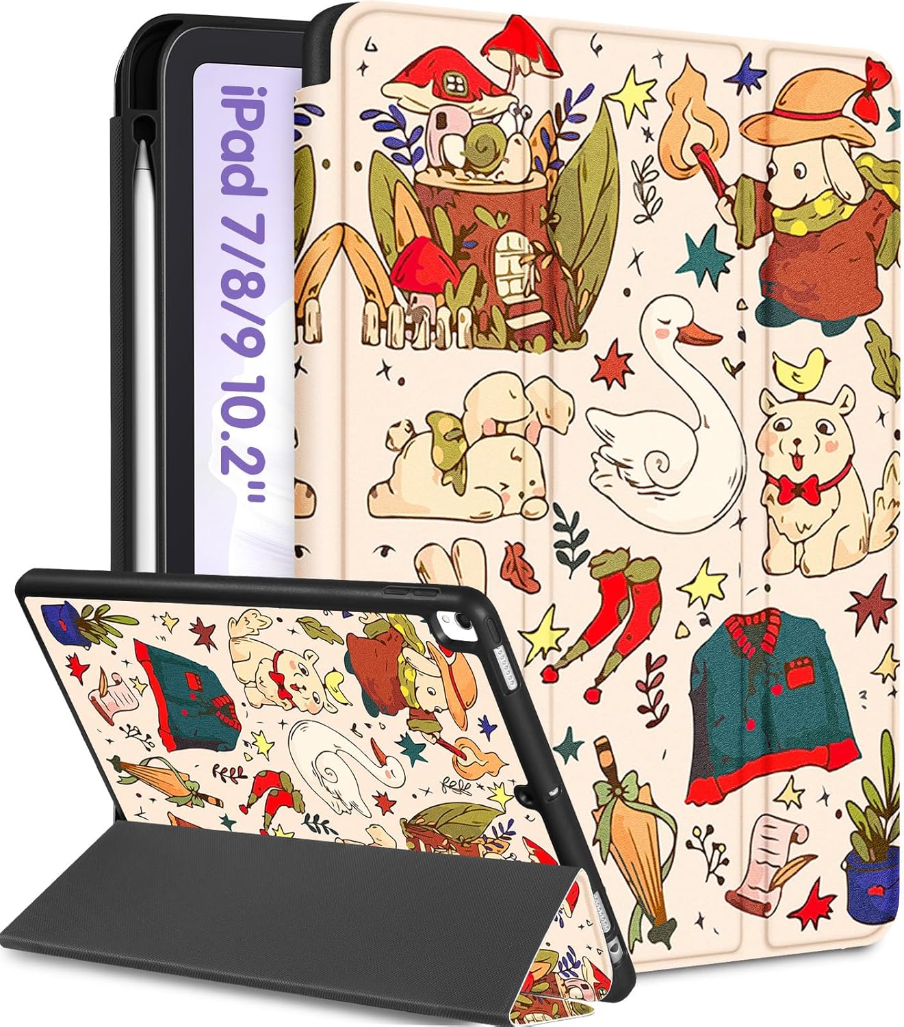 Uppuppy for iPad 9th/8th/7th Generation Case 10.2 Inch Girls Cute Boys Women Folio Smart Cover with Pencil Holder Astronaut Cool Men Design Teens Unique Y2K Cases for iPad 7/8/9 Gen A2602 A2270 A2197