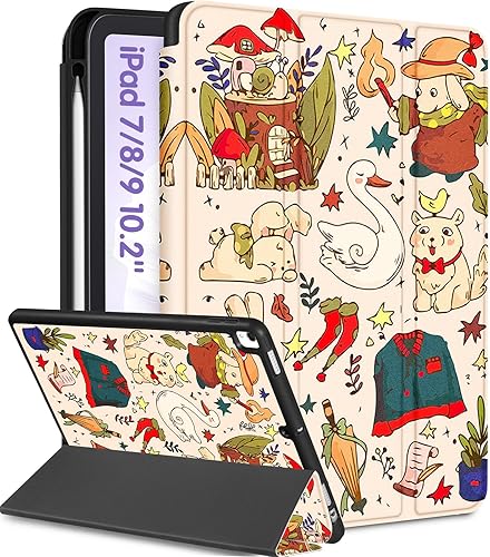 Miniatura 14 de Funda para iPad de 9ª/8ª/7ª Generación de 10.2 Pulgadas para Niñas Lindas Mujeres Folio Cubierta Inteligente con Soporte para Lápiz Libro de Horror