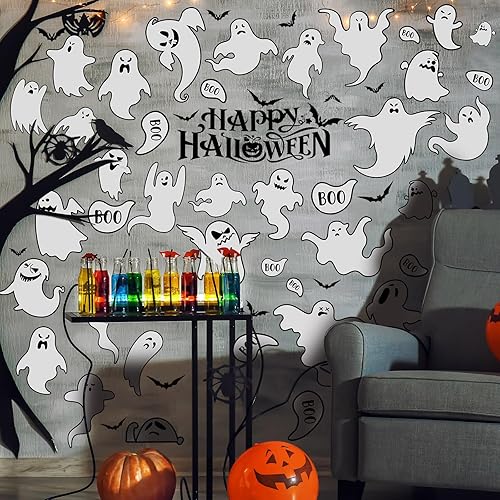 61 calcomanías de pared de fantasmas de Halloween, calcomanías de pared para fiesta de Halloween, decoración de casa fantasma, calcomanías para
