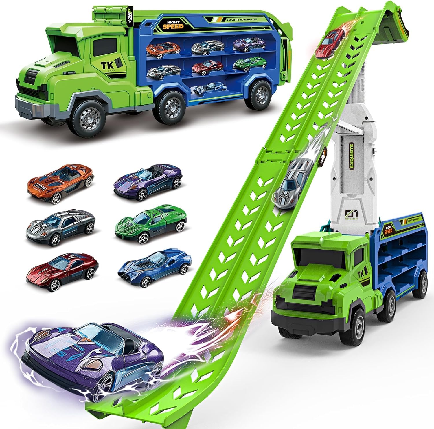 Sponsored Ad - Toddler Car Truck Toys,Car Carrier Truck Toys for Kids Age 3-5 4-8,Foldable Car Track Sets with 2.8-Ft Race Track and 6 Die-Cast Race Cars, Truck Toys Gifts for 3 4 5 6 7 8+ Year Old Boys Girls(Green)