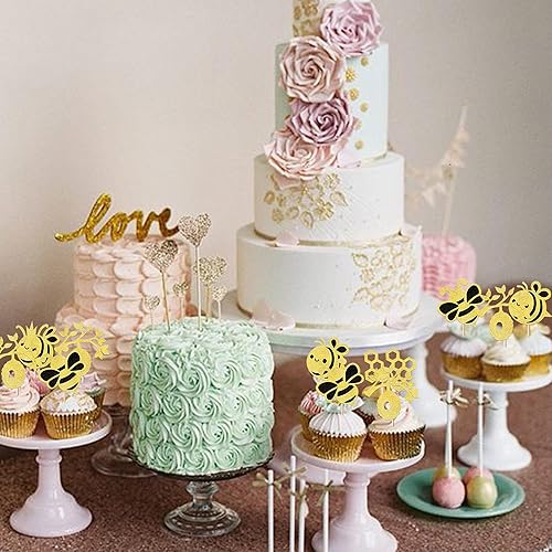 Miniatura 6 de Rsstarxi Paquete de 30 adornos para cupcakes de abejorros con purpurina, panal, abeja, cupcakes, decoración de pasteles para baby shower, temática