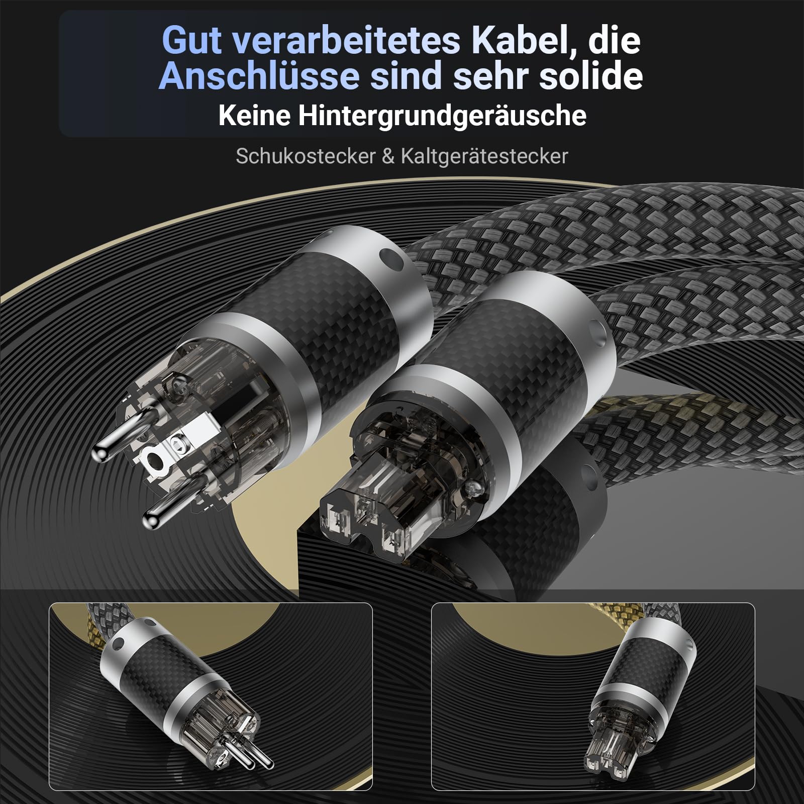 Tertullus Wysokiej klasy kabel sieciowy hi-fi i C15, kabel zasilający audio, z wtyczką Schuko i wtyczką do urządzeń zimnych (E860, 1,5 m)