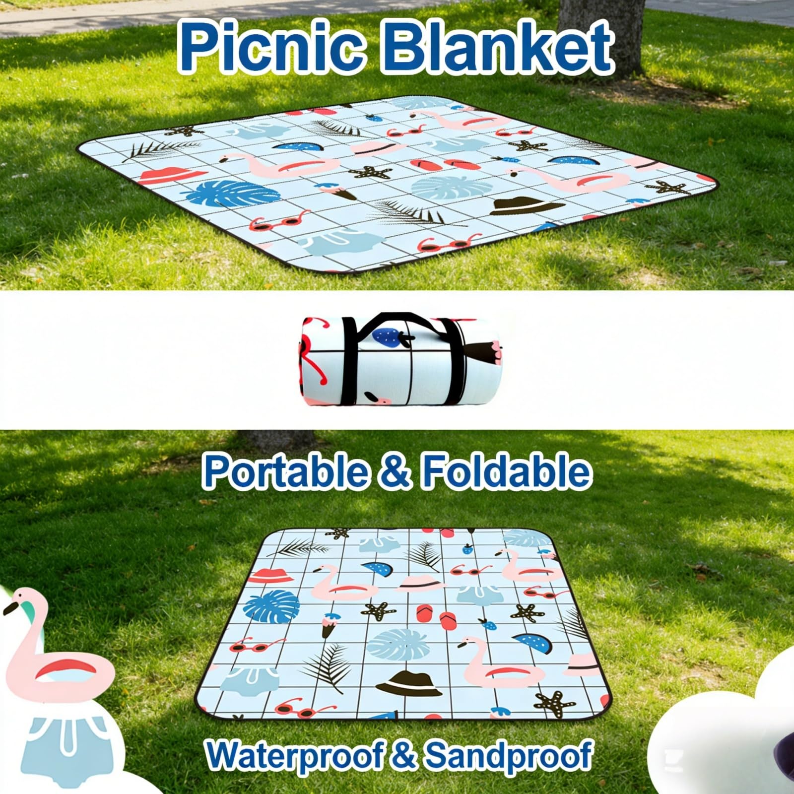 Couverture de Pique Nique Compacte, XXL Nappe Pique Nique Impermeable Couverture de Camping Léger et Portable Tapis de Plage Anti Sable (Empreinte de Feuille 8,300x200cm)