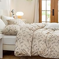 Vista 3 de Funda de edredón floral tamaño King, juego de ropa de cama de 3 piezas de algodón 100 % suave, diseño vintage chic estilo jardín, tamaño King