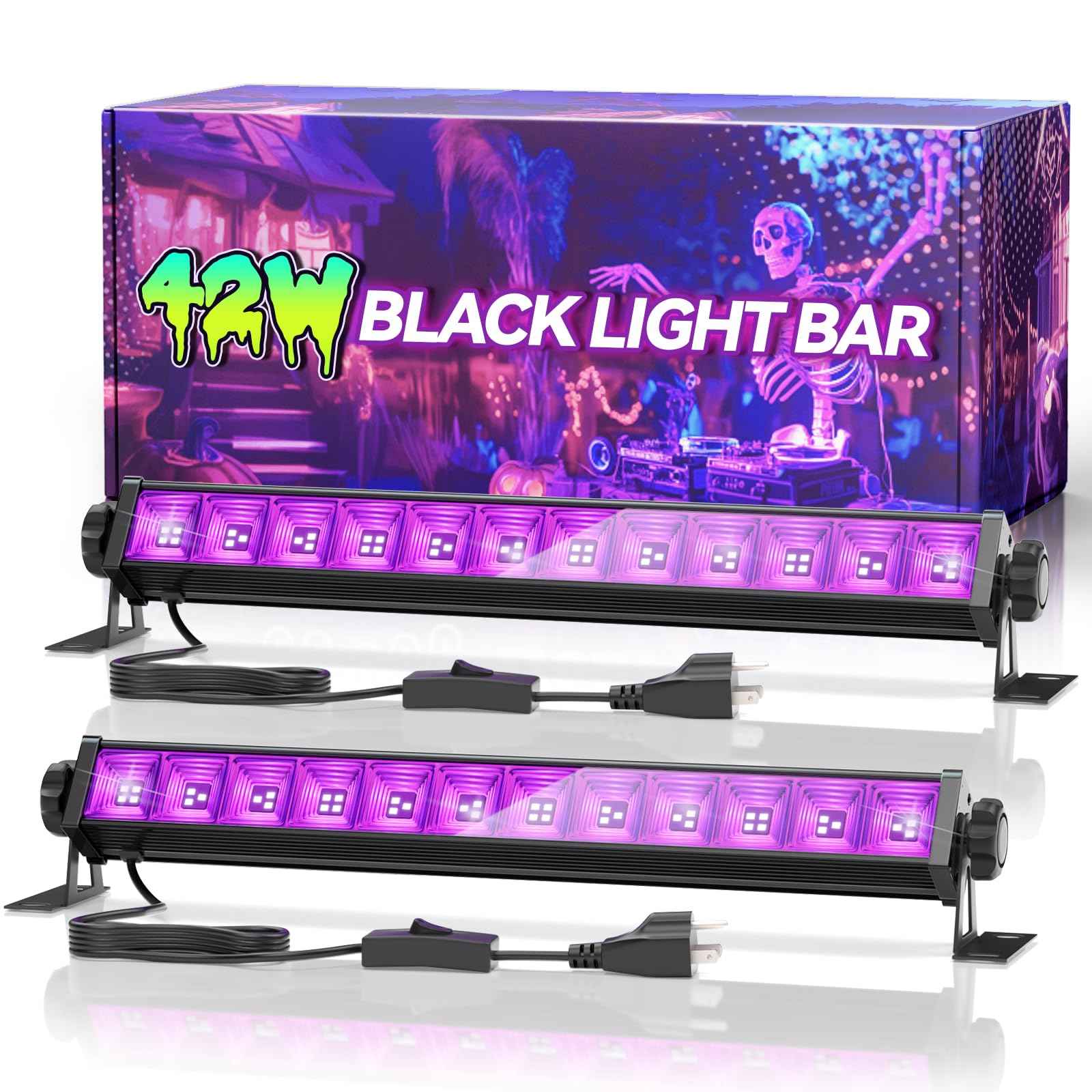 Photo 1 of 2 Pack 42W LED Black Light Bar, Blacklight with 6FT Cord+Switch+Plug, Glow in The Dark Black Lights Party Supplies for Halloween Decorations, Fluorescent Poster, Body Paint, Classroom, Bedroom